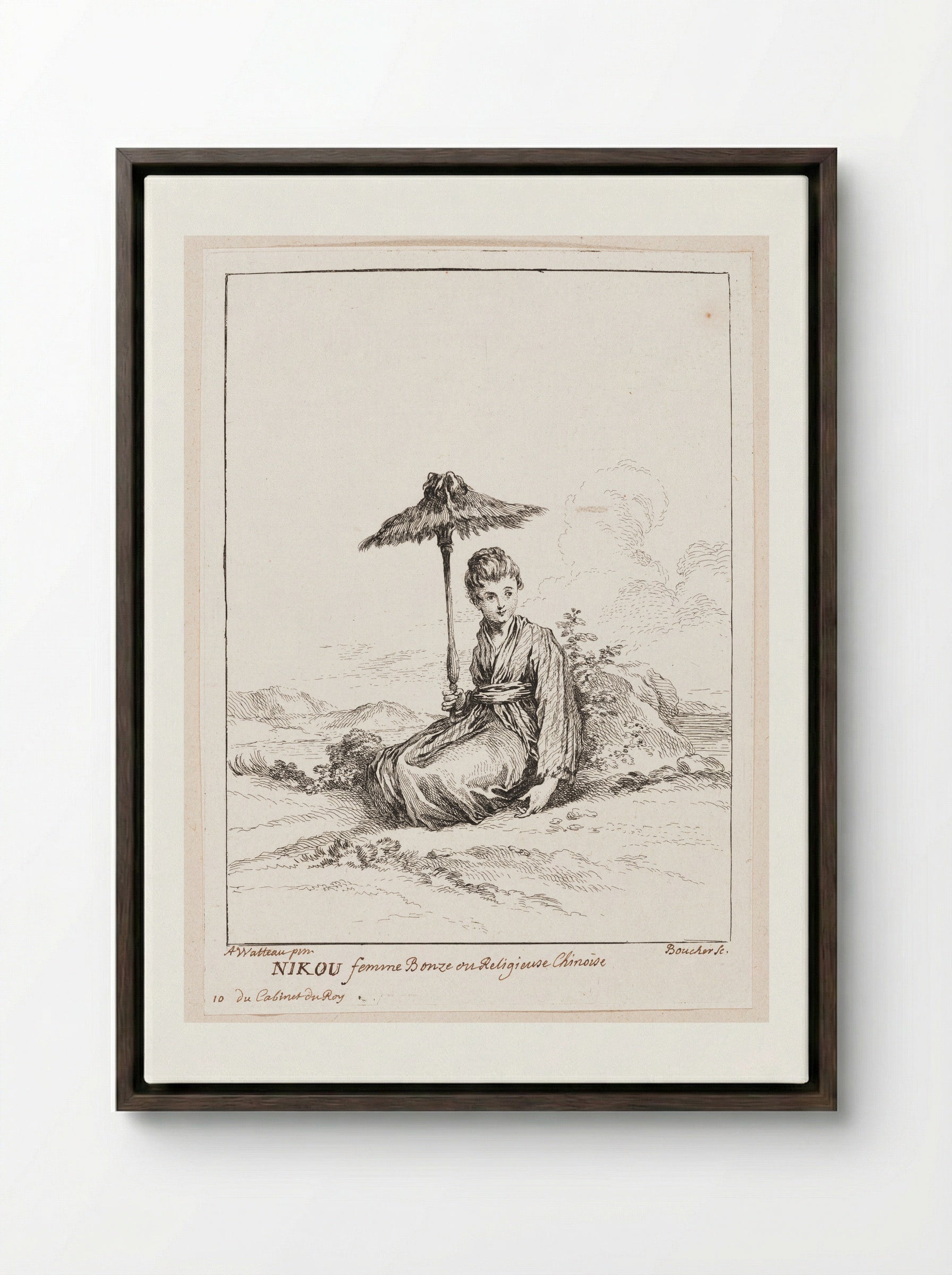 Nikou, Female Bonze or Chinese Nun - François Boucher - Framed Canvas Dark Wood