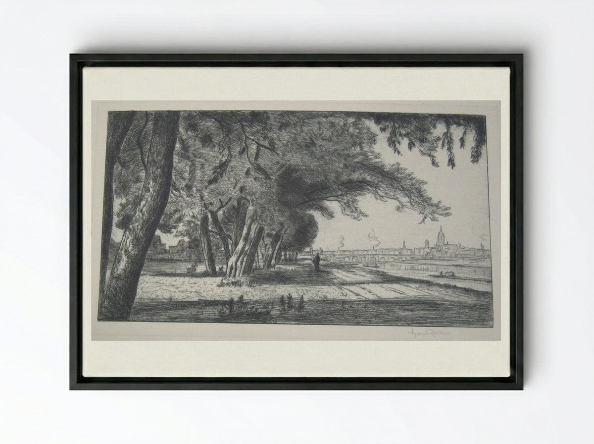 View of Frankfurt - Hans Thoma - Framed Canvas Black