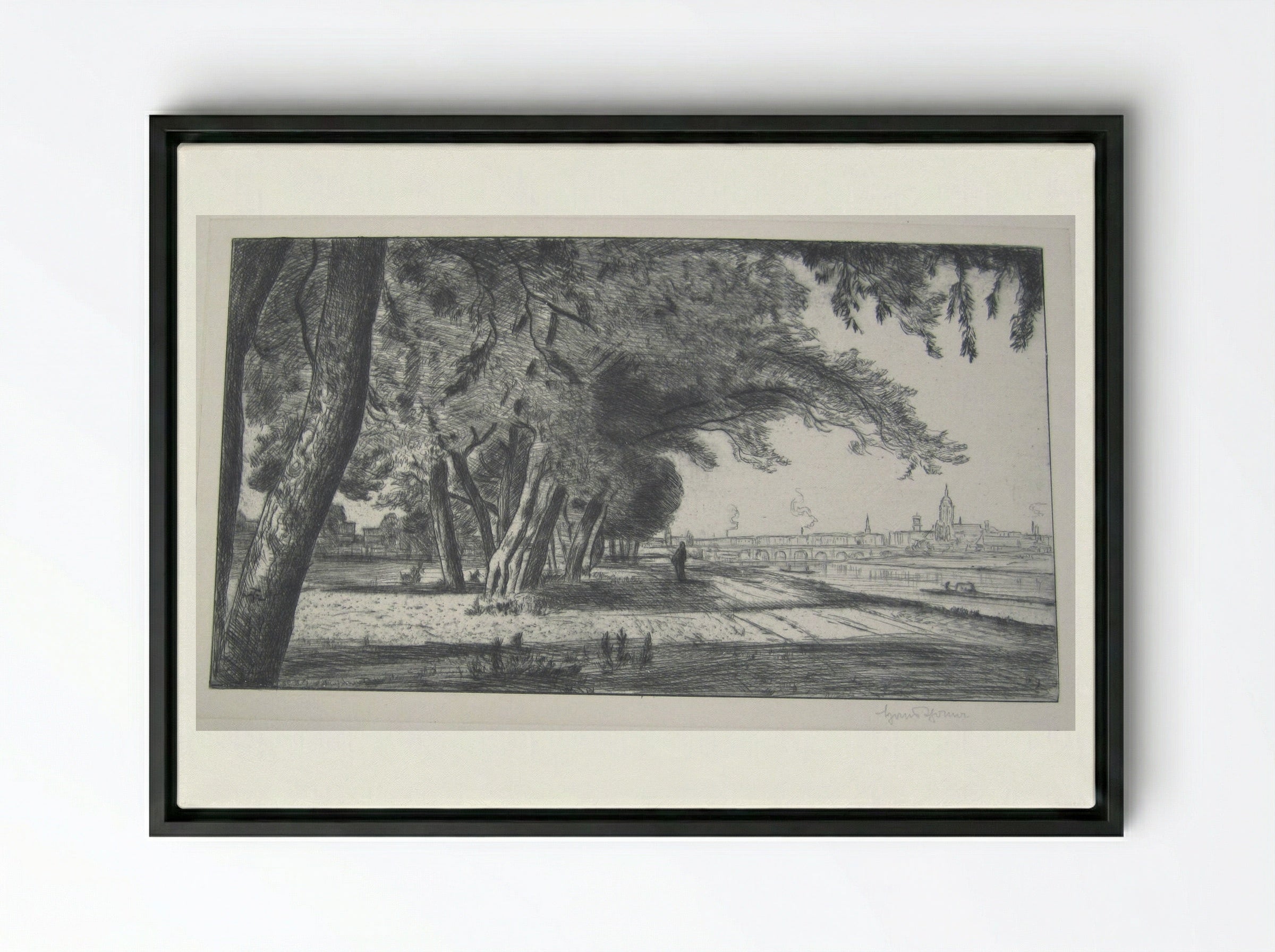 View of Frankfurt - Hans Thoma - Framed Canvas Black
