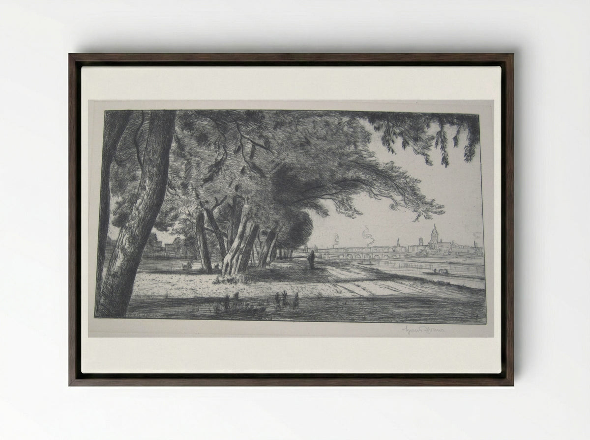 View of Frankfurt - Hans Thoma - Framed Canvas Dark Wood