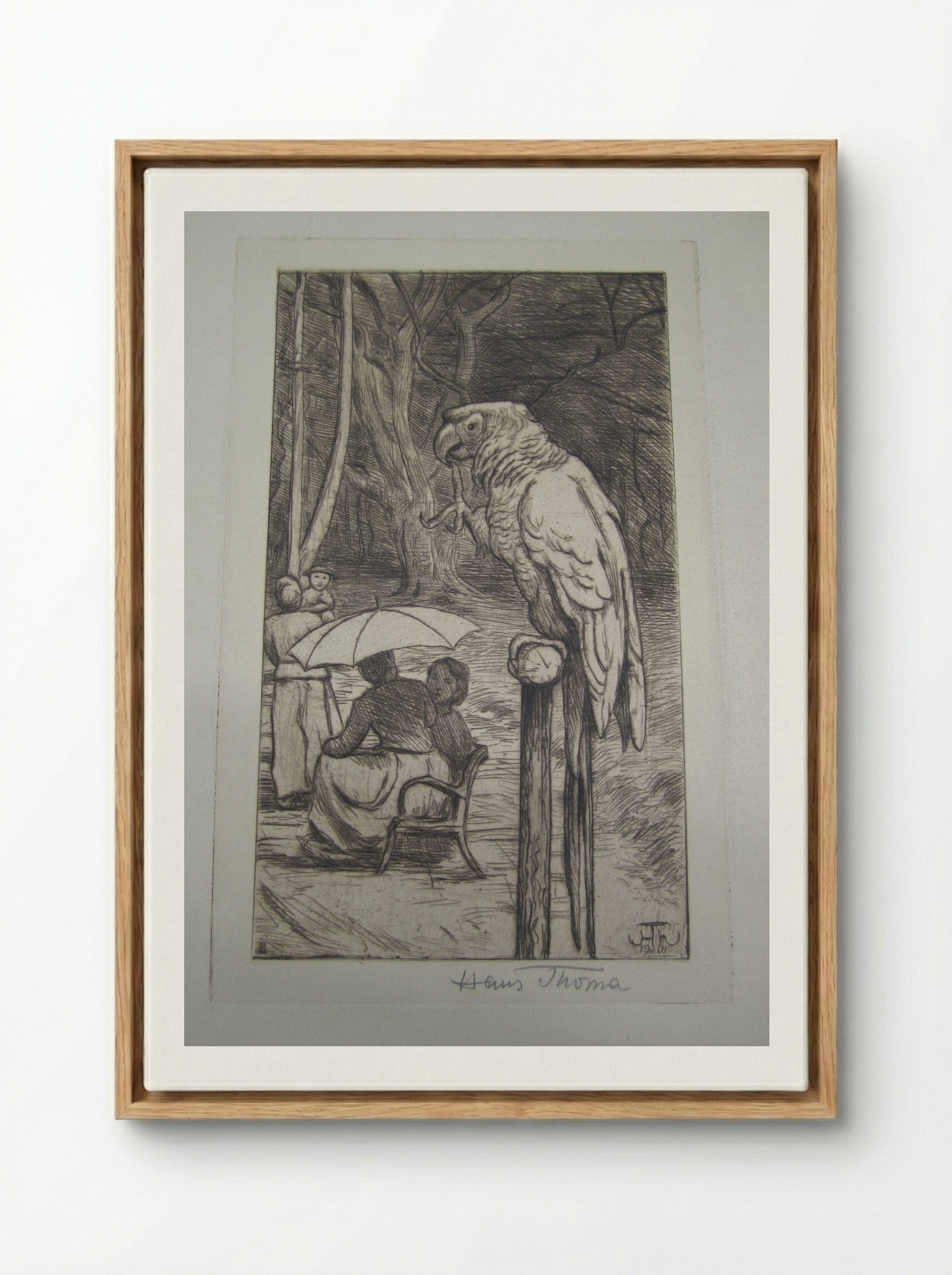 The Parrot - Hans Thoma - Framed Canvas Wood