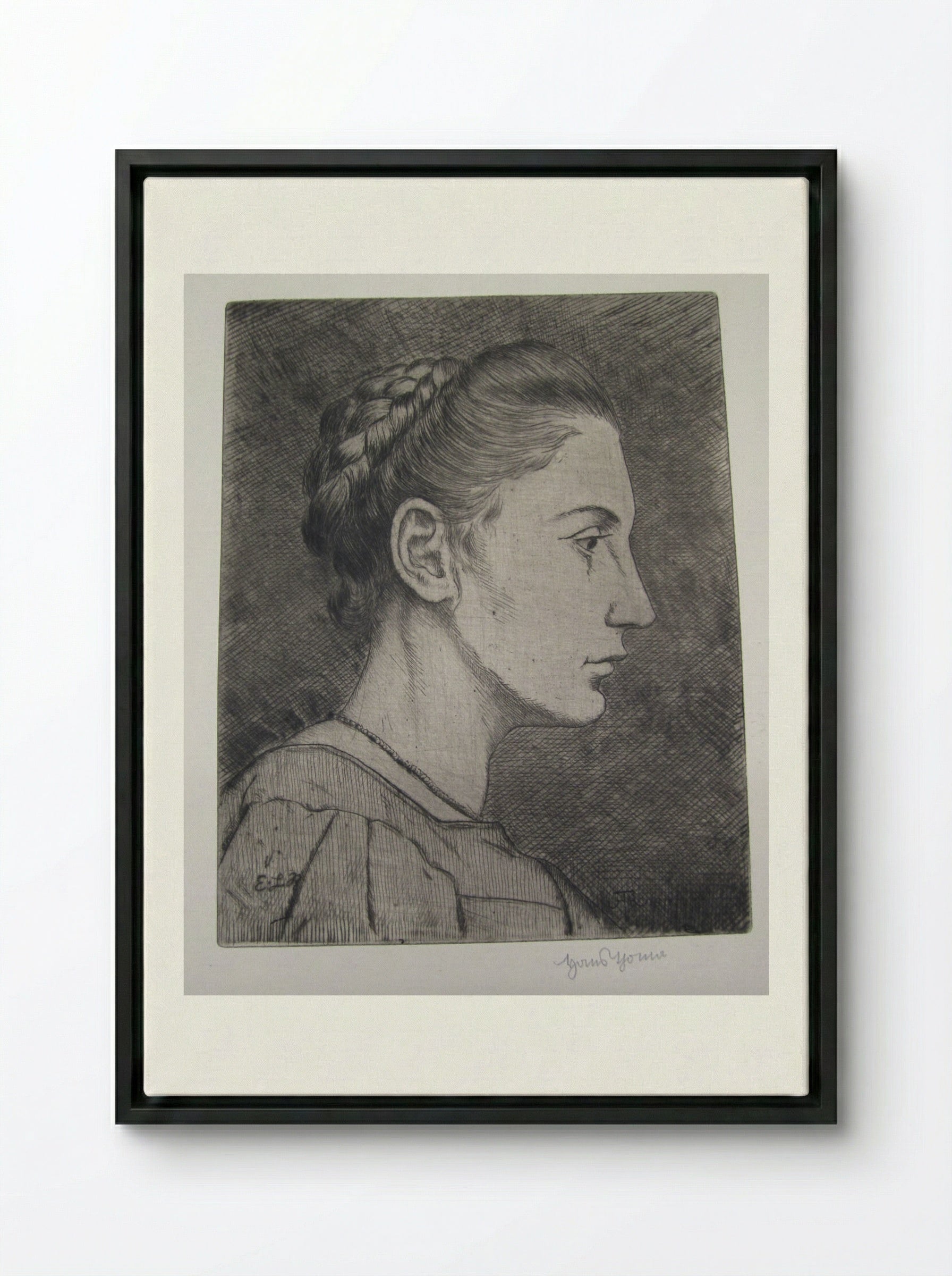 Head of a Girl I (Elisabeth La Roche) - Hans Thoma - Framed Canvas Black