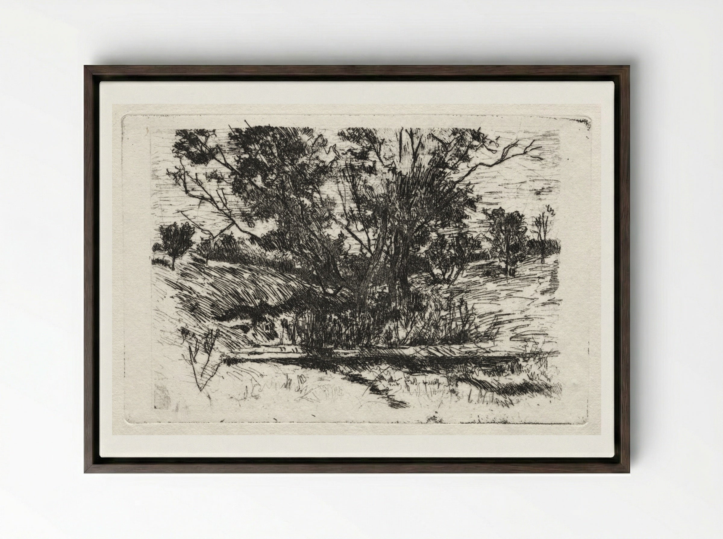 Landscape near Cincinnati - John Henry Twachtman - Framed Canvas Dark Wood