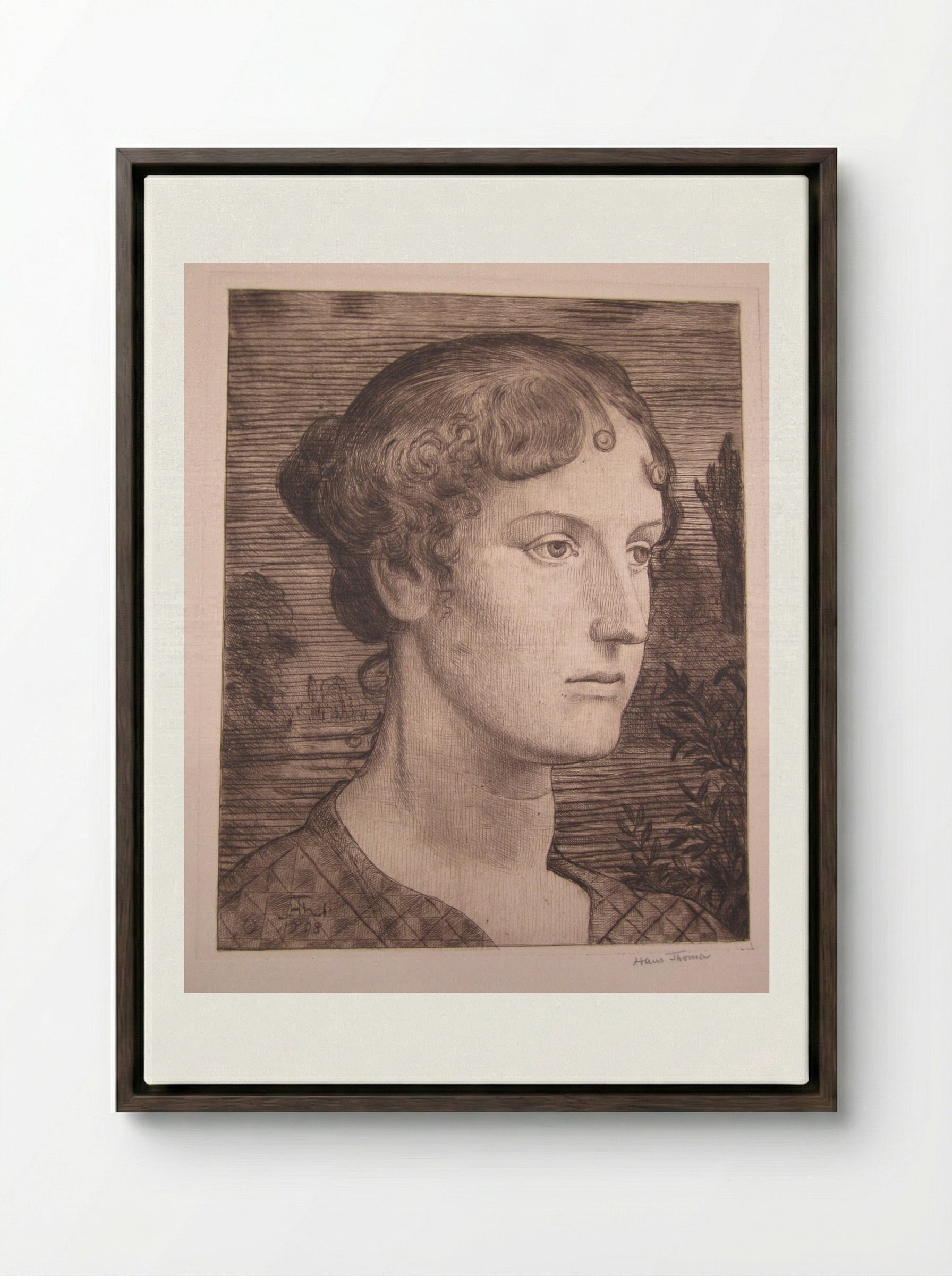 Portrait of a Woman II - Hans Thoma - Framed Canvas Dark Wood