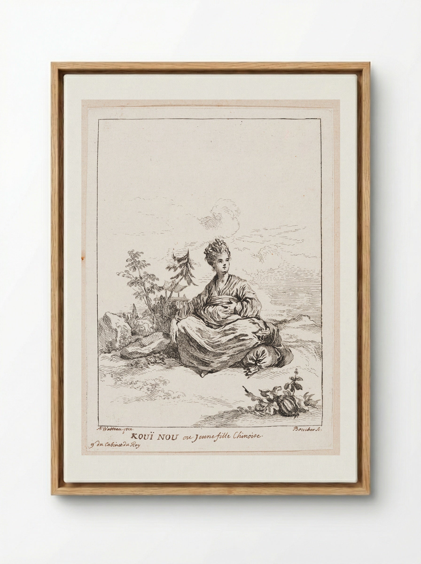 Kouï Nou or Young Chinese Girl - François Boucher - Framed Canvas Wood