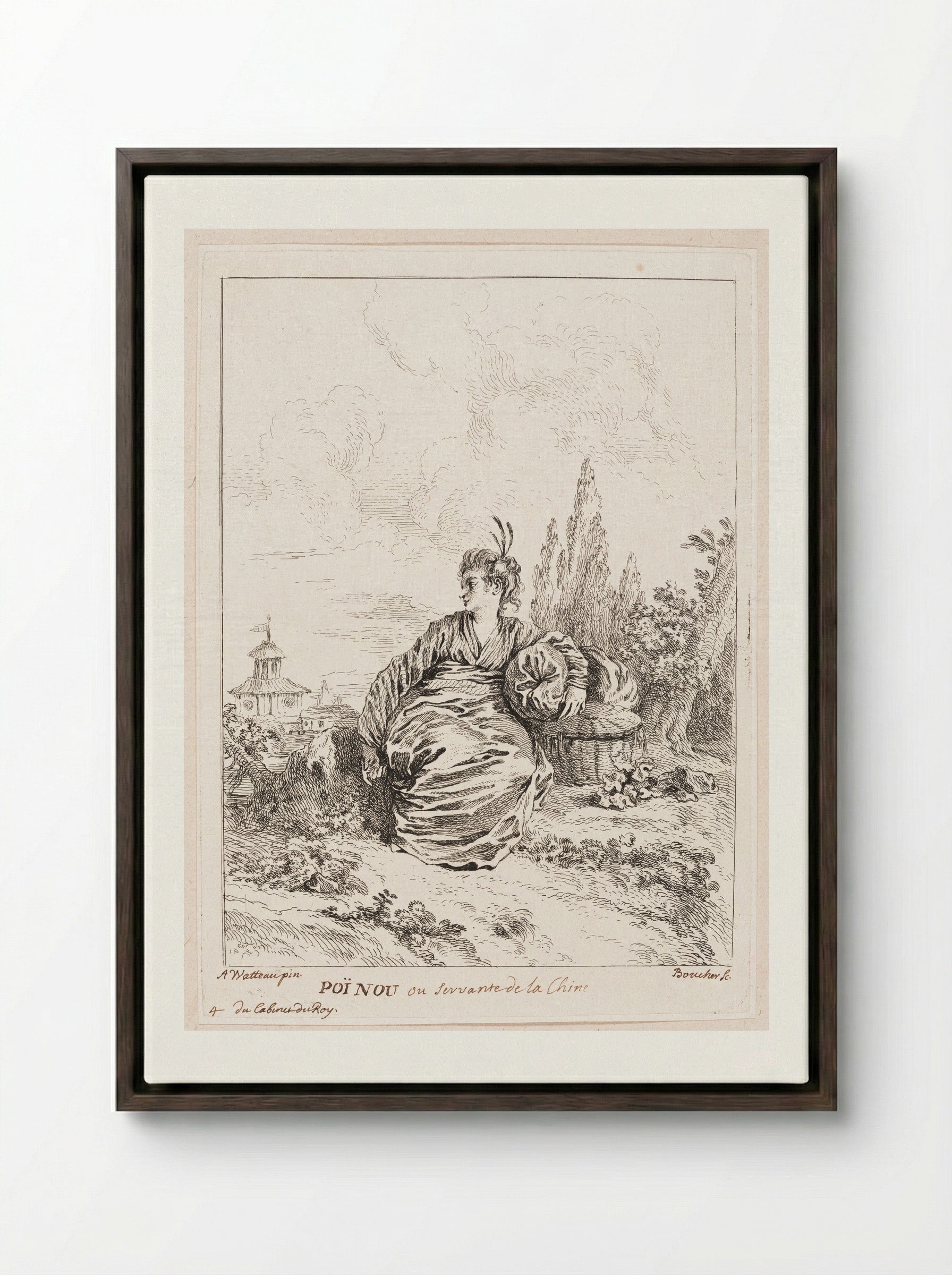 Poï Nou ou Servante de la Chine - François Boucher - Framed Canvas Dark Wood