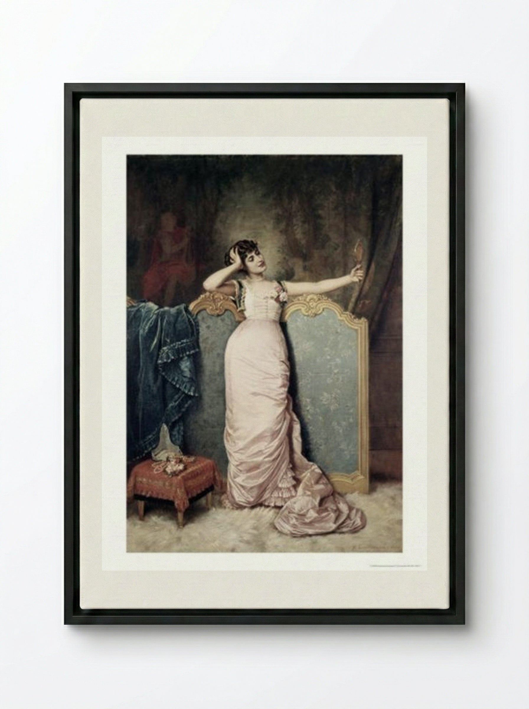 Admiring Herself - Auguste Toulmouche - Framed Canvas Black