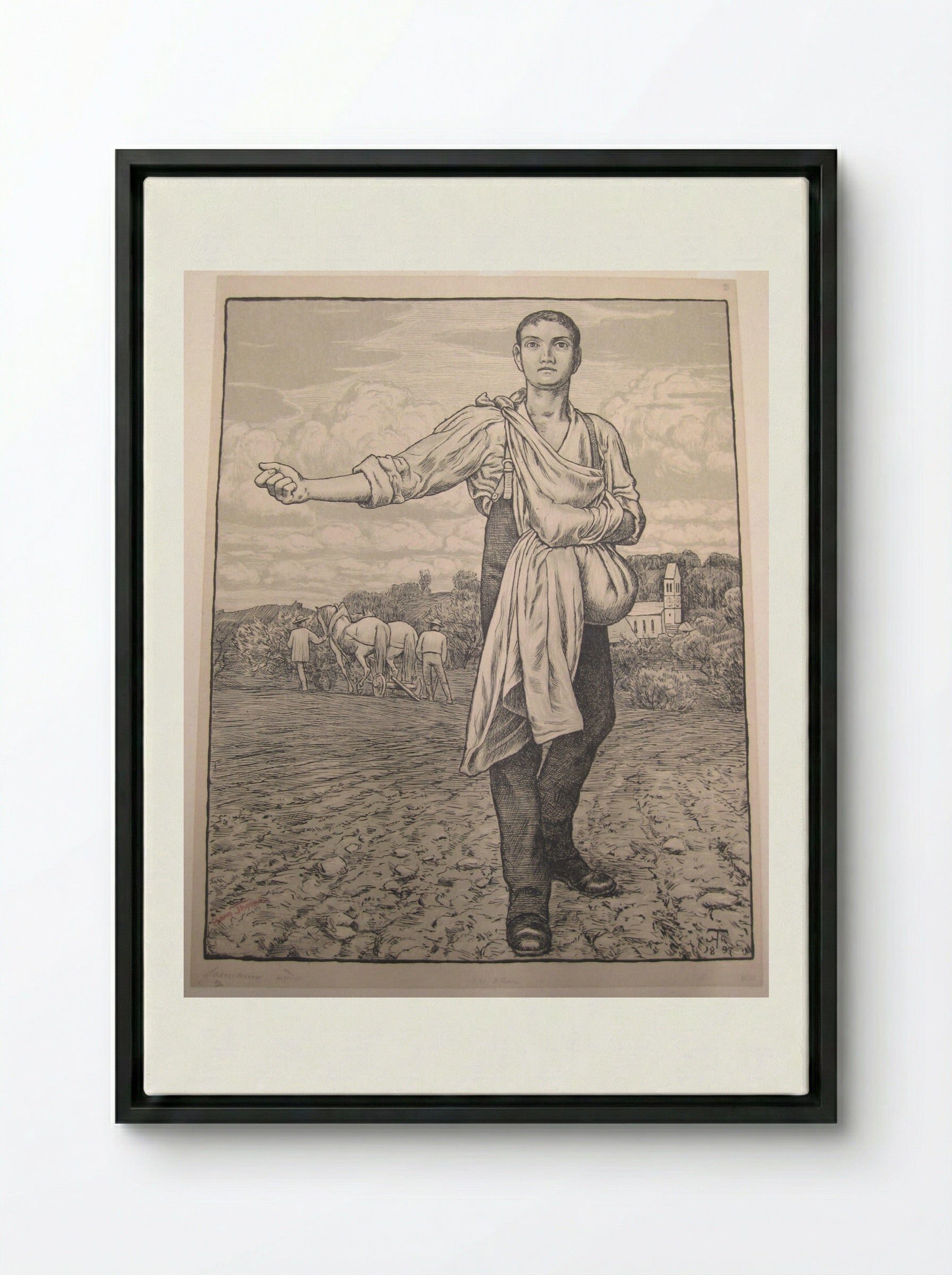The Sower I - Hans Thoma - Framed Canvas Black