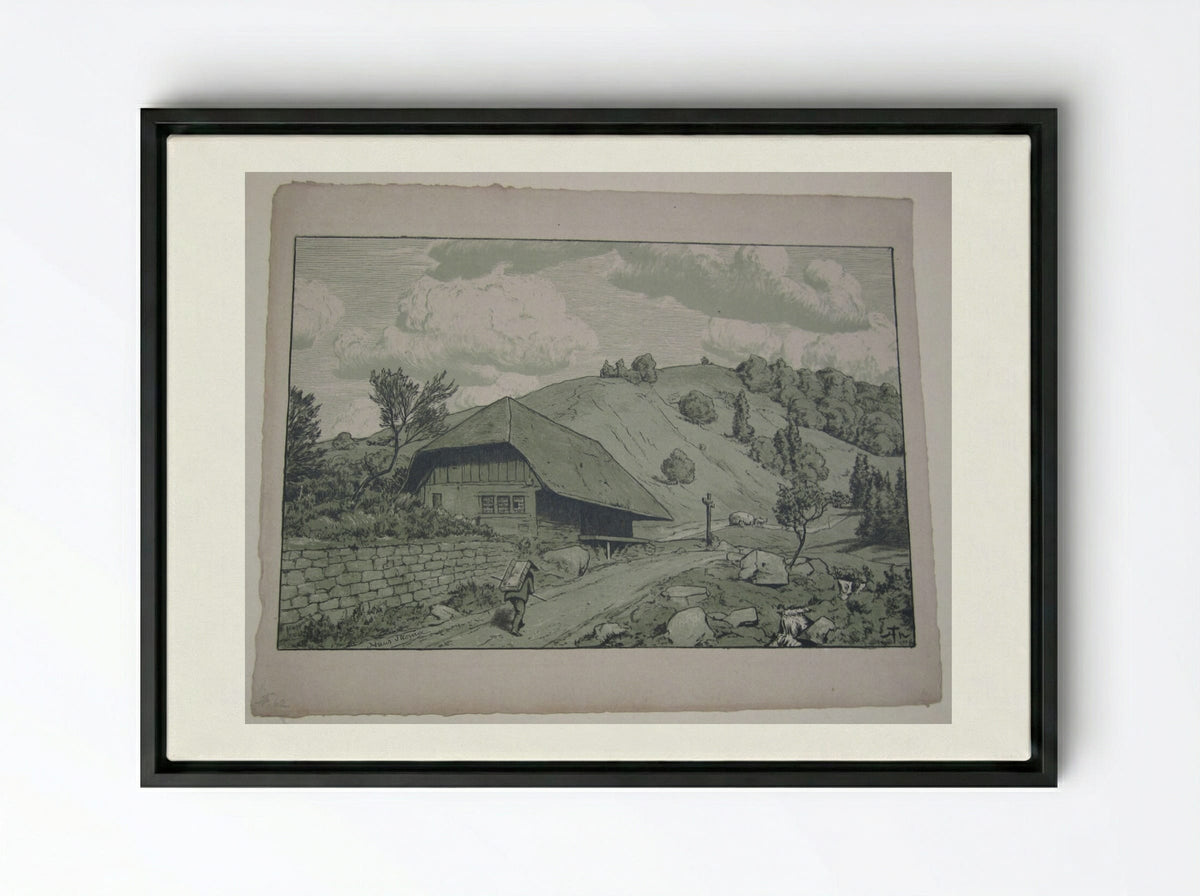 Black Forest House near Happach - Hans Thoma - Framed Canvas Black