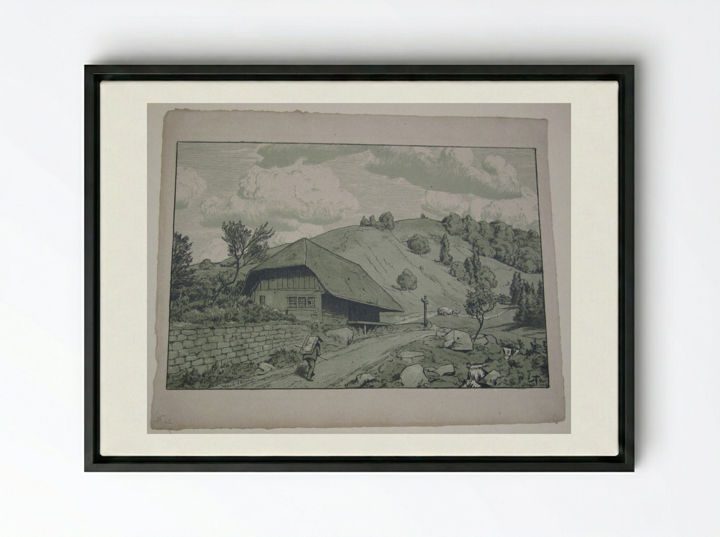 Black Forest House near Happach - Hans Thoma - Framed Canvas Black