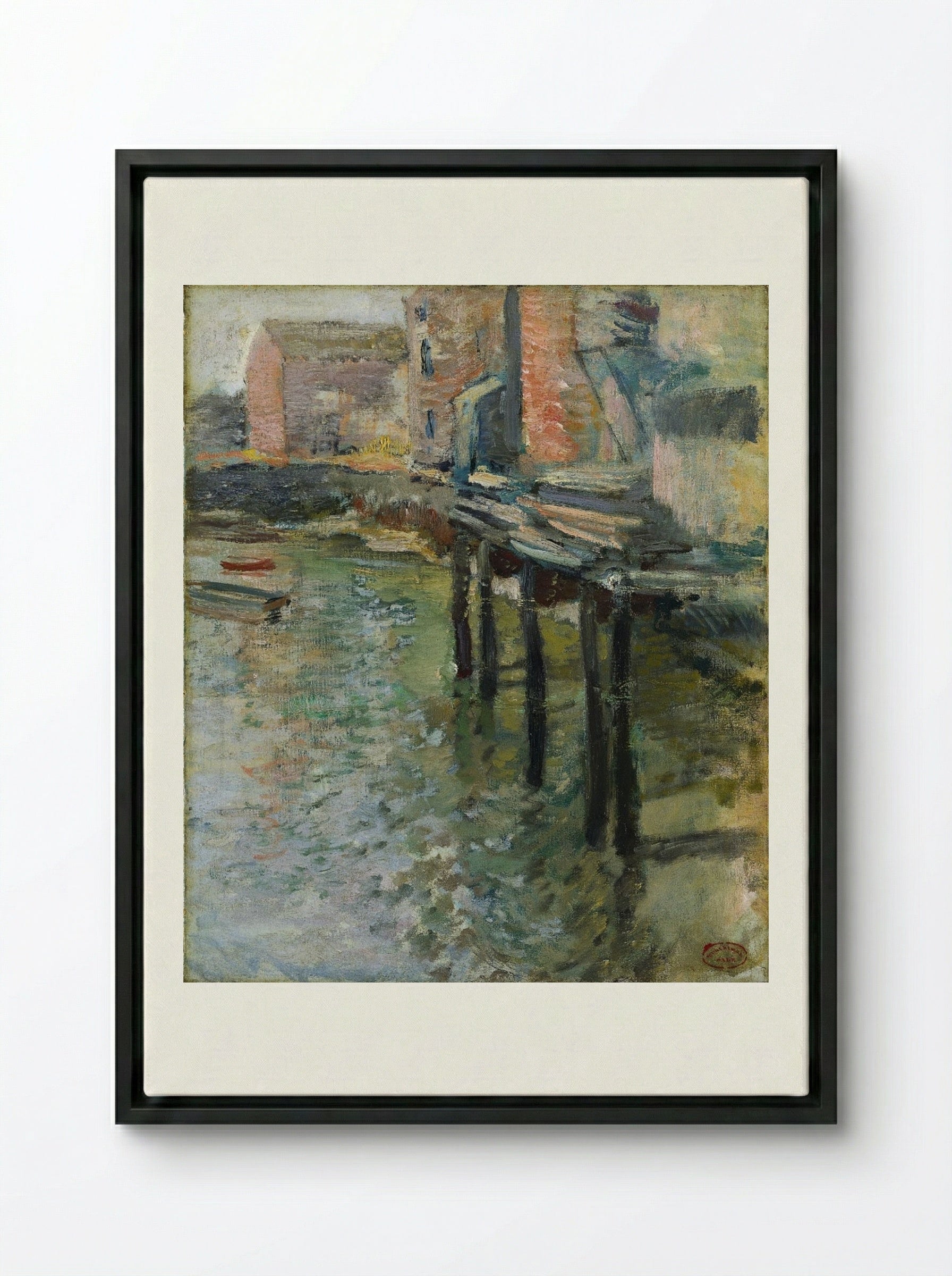 Deserted Wharf (The Old Mill at Cos Cob) - John Henry Twachtman - Framed Canvas Black