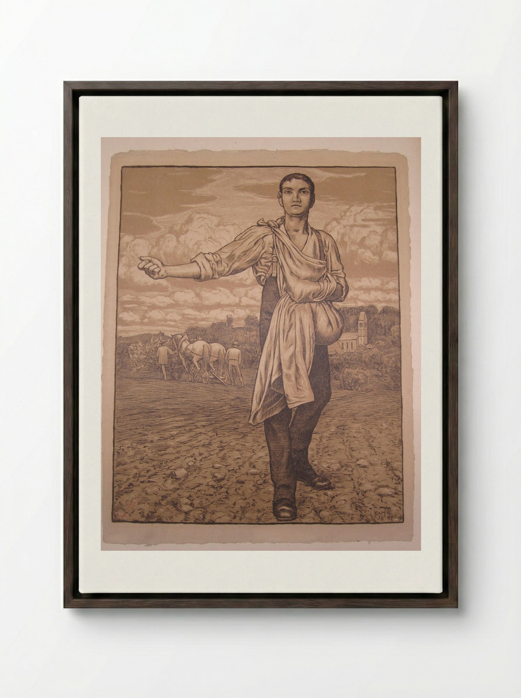 The Sower I - Hans Thoma - Framed Canvas Dark Wood