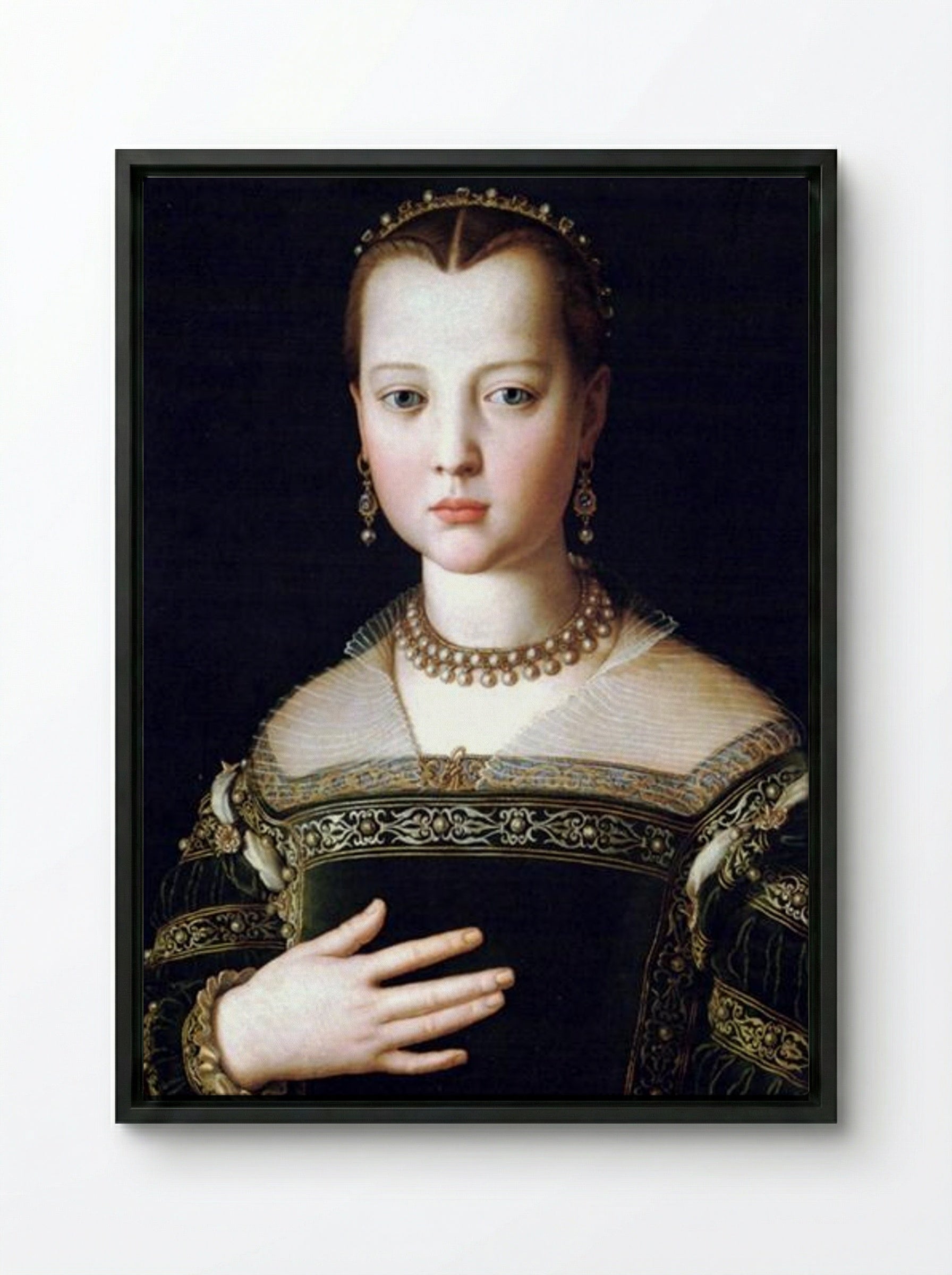 Portrait of Maria de' Medici - Agnolo Bronzino - Framed Canvas Black