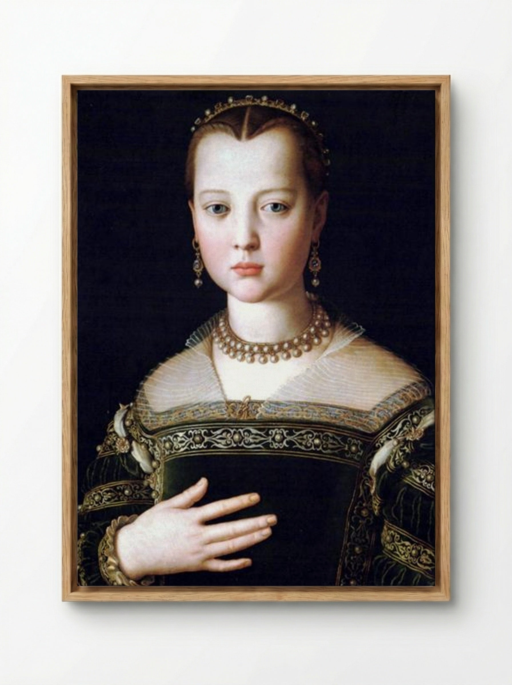 Portrait of Maria de' Medici - Agnolo Bronzino - Framed Canvas Wood
