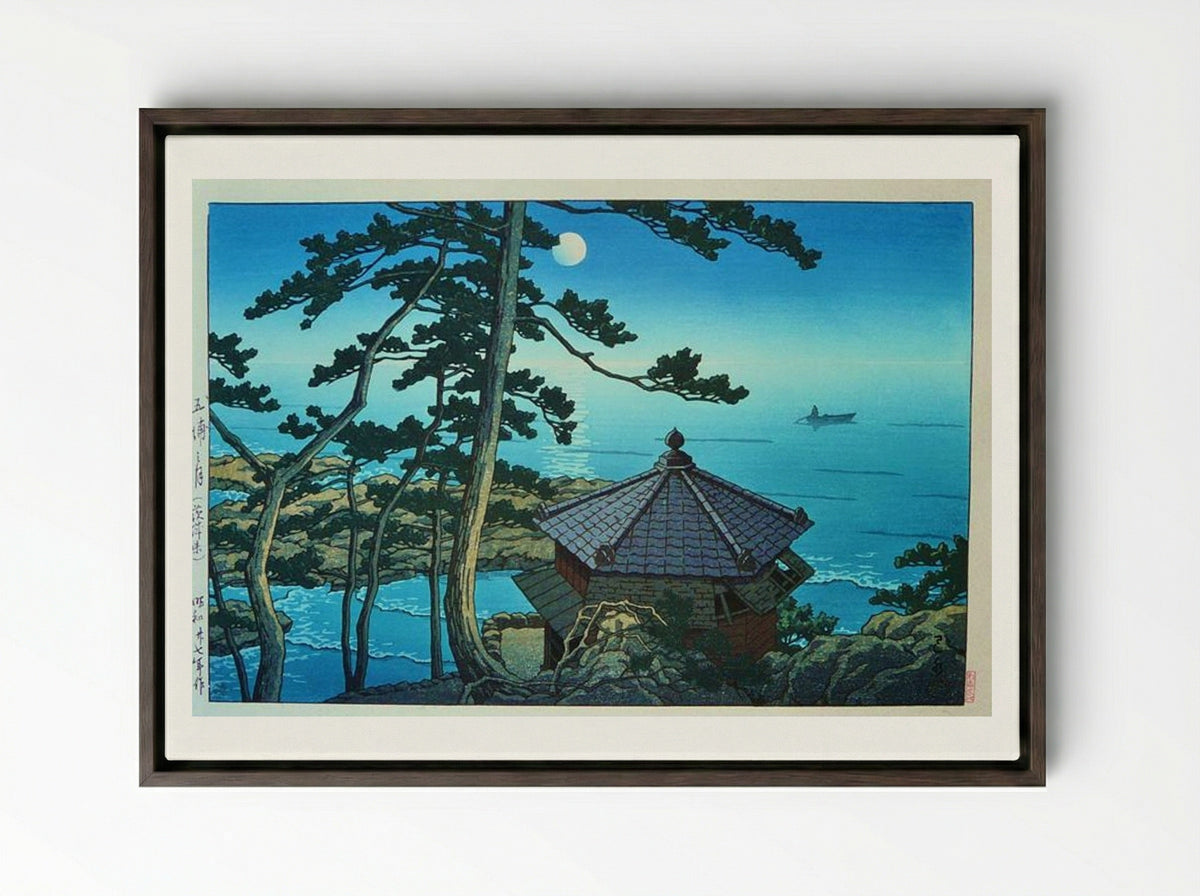 Full Moon at Izu-ura, Ibaraki - Hasui Kawase - Framed Canvas Dark Wood