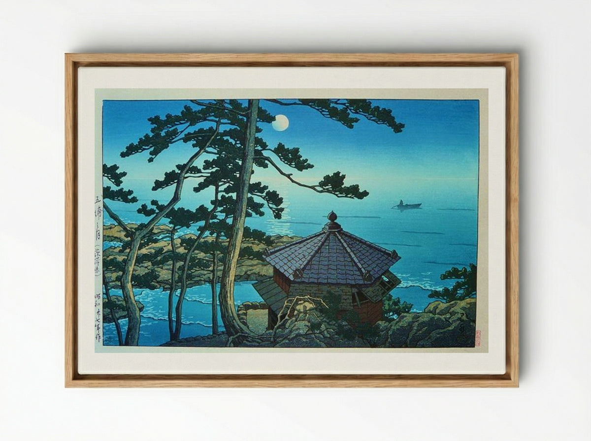 Full Moon at Izu-ura, Ibaraki - Hasui Kawase - Framed Canvas Wood