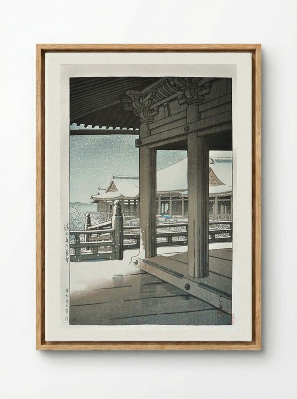Snow Fall at Kiyomizu Temple, Kyoto - Hasui Kawase - Framed Canvas Wood