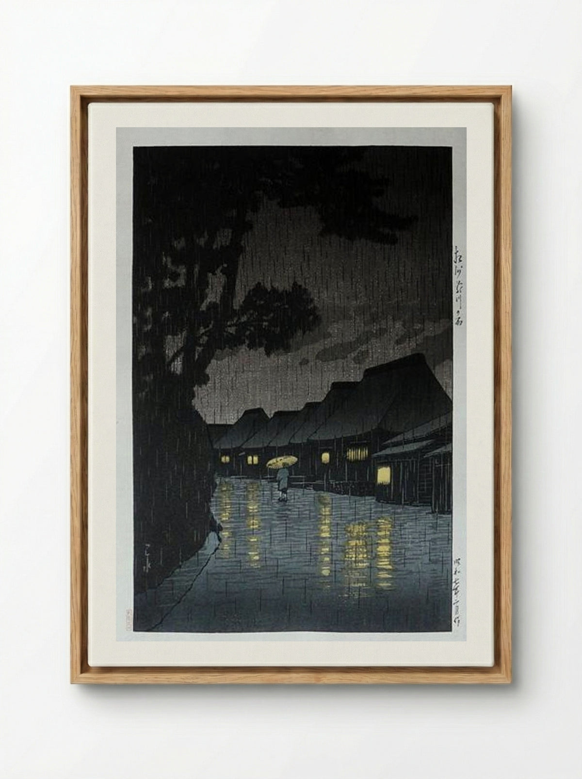 Rainy Night at Maekawa - Hasui Kawase - Framed Canvas Wood