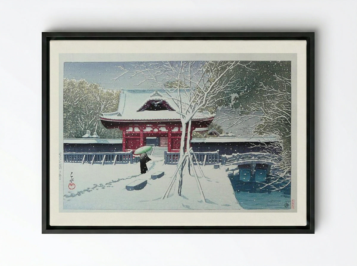 Snow at Shiba Park - Hasui Kawase - Framed Canvas Black
