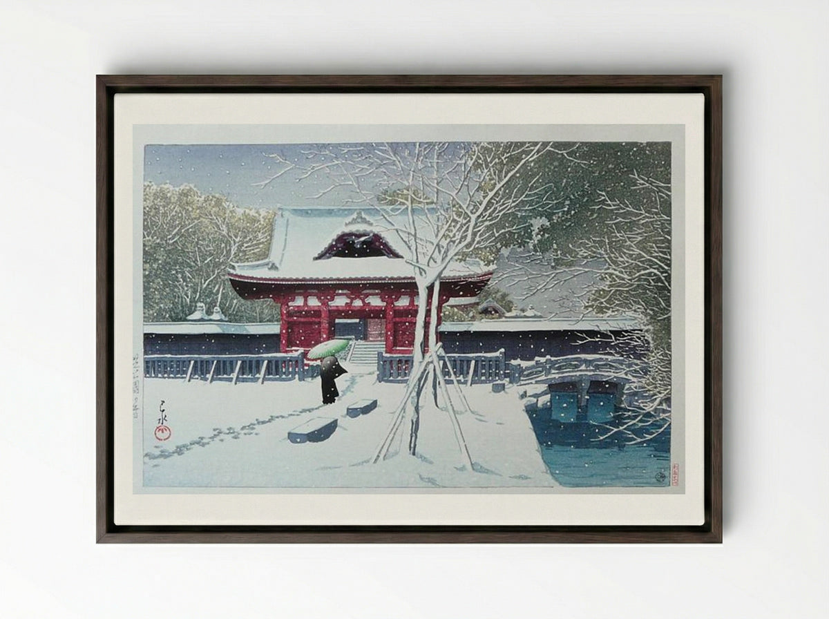 Snow at Shiba Park - Hasui Kawase - Framed Canvas Dark Wood