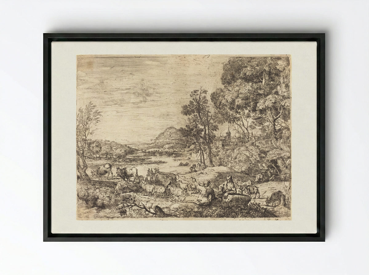 Shepherd and Shepherdess - Claude Lorrain - Framed Canvas Black
