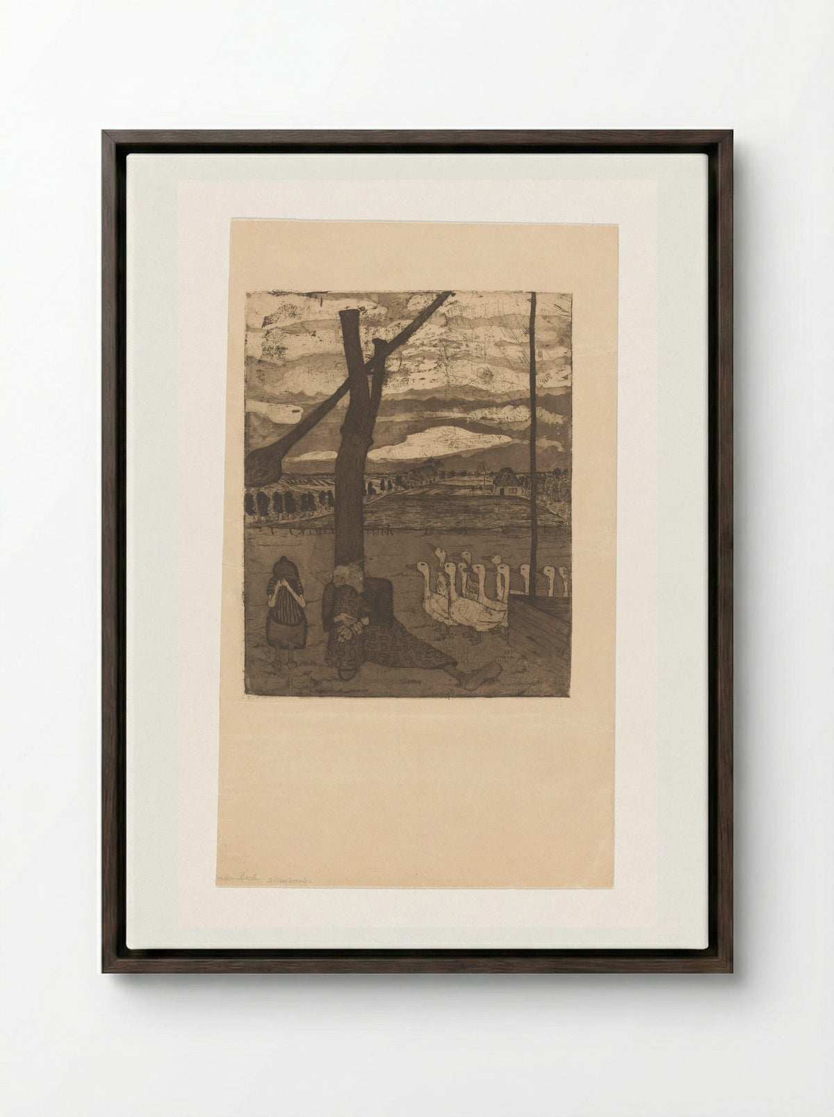 Oude vrouw en meisje treuren bij een waterput - Paula Modersohn-Becker - Framed Canvas Dark Wood