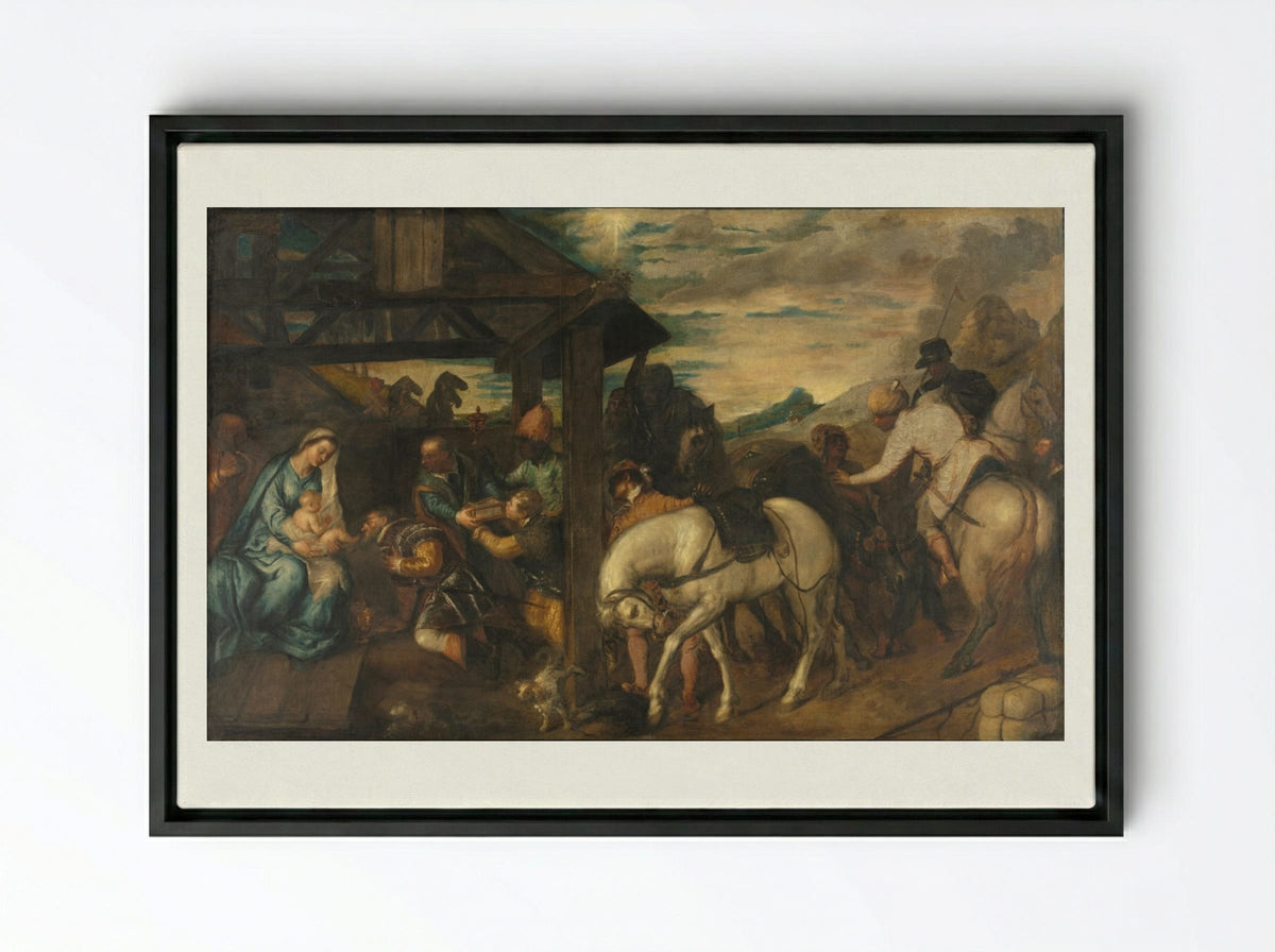Adoration of the Magi - Titian - Framed Canvas Black