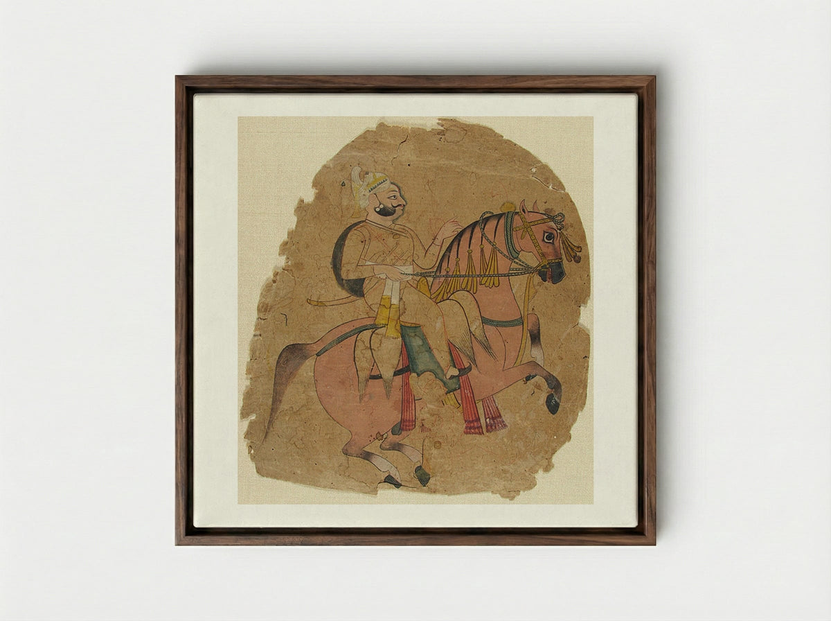 Rajput Chief on Horseback - Fine Art Print - Framed Canvas Dark Wood