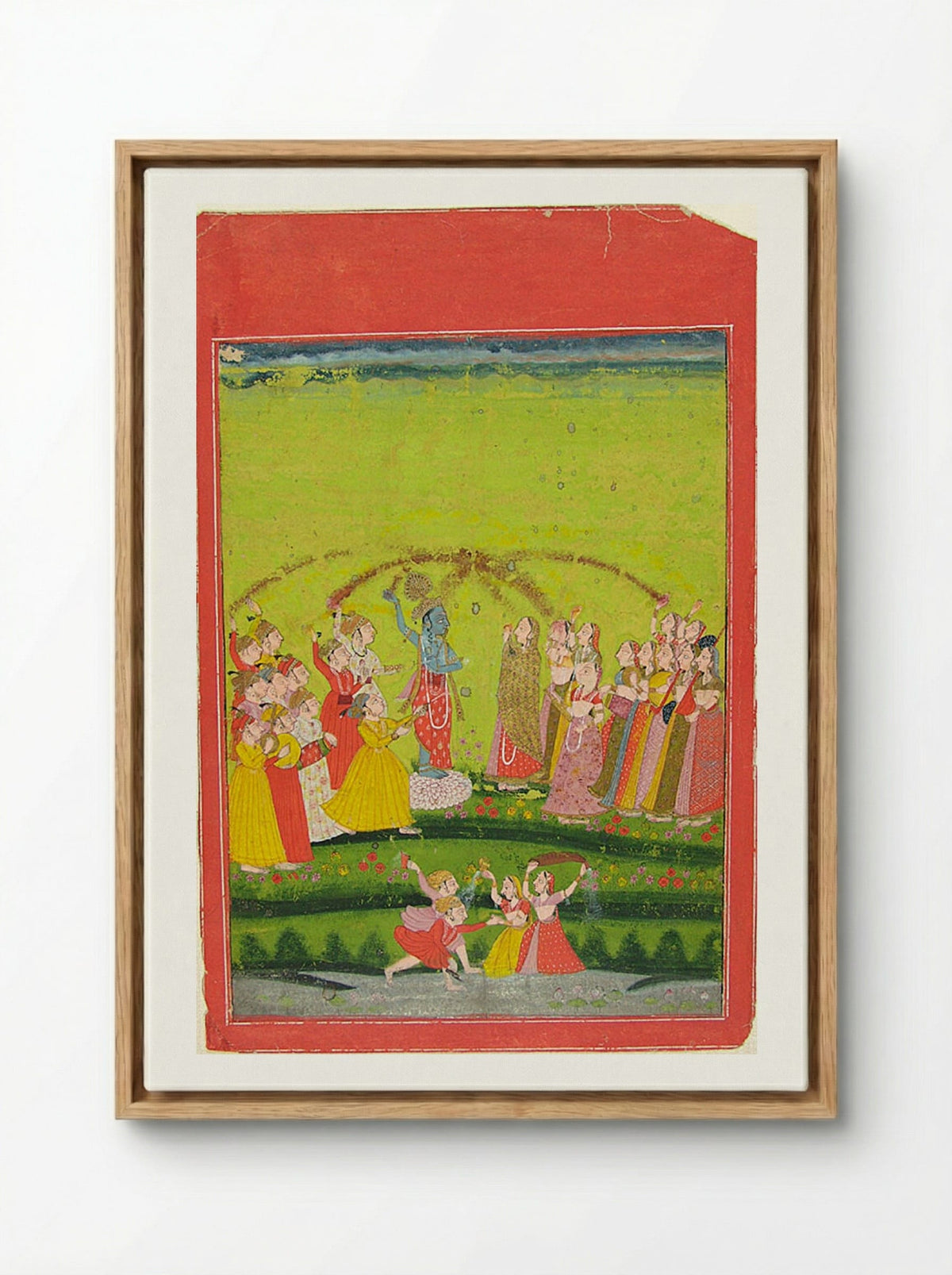 Radha and Krishna Celebrating Holi - Unknown Artist - Framed Canvas Wood