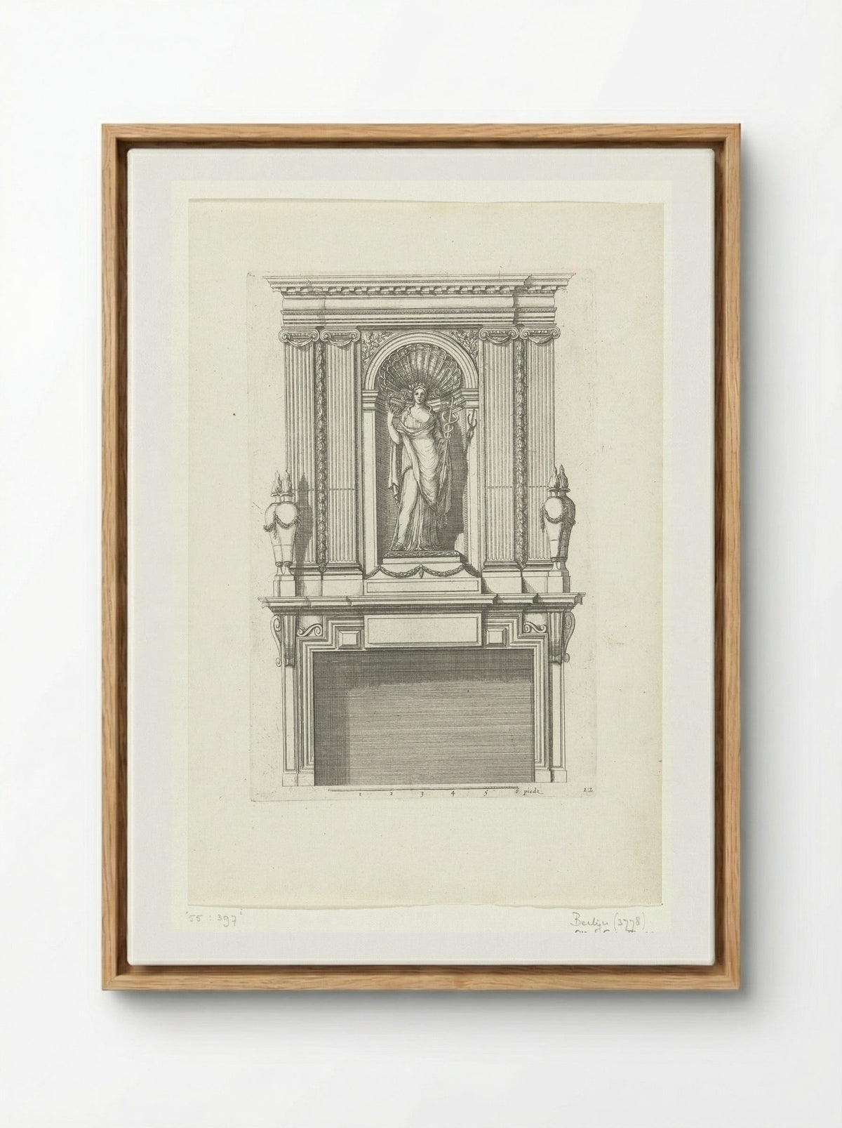 Untitled (Fireplace Design with Female Figure in a Niche) - Fine Art Print - Framed Canvas Wood