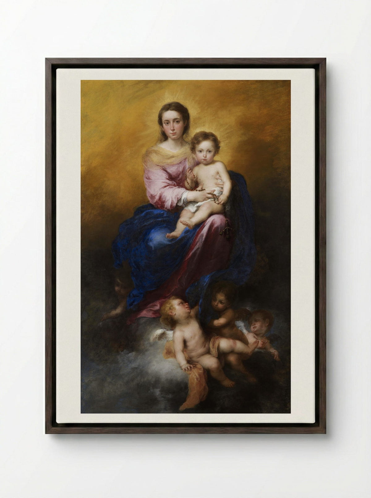 The Virgin of the Rosary - Bartolomé Esteban Murillo - Framed Canvas Dark Wood