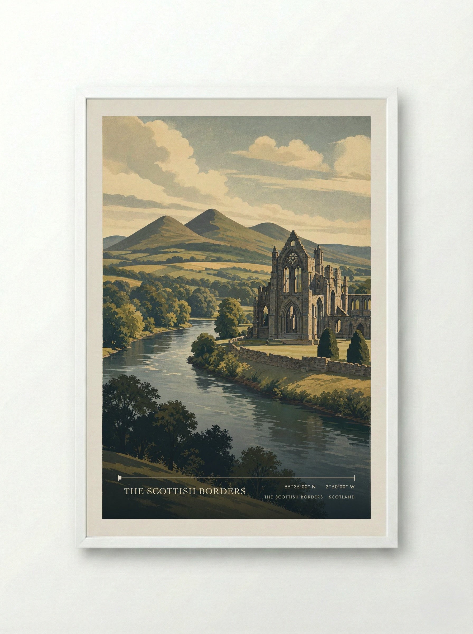 The Scottish Borders Scotland Travel Poster - Framed Print White