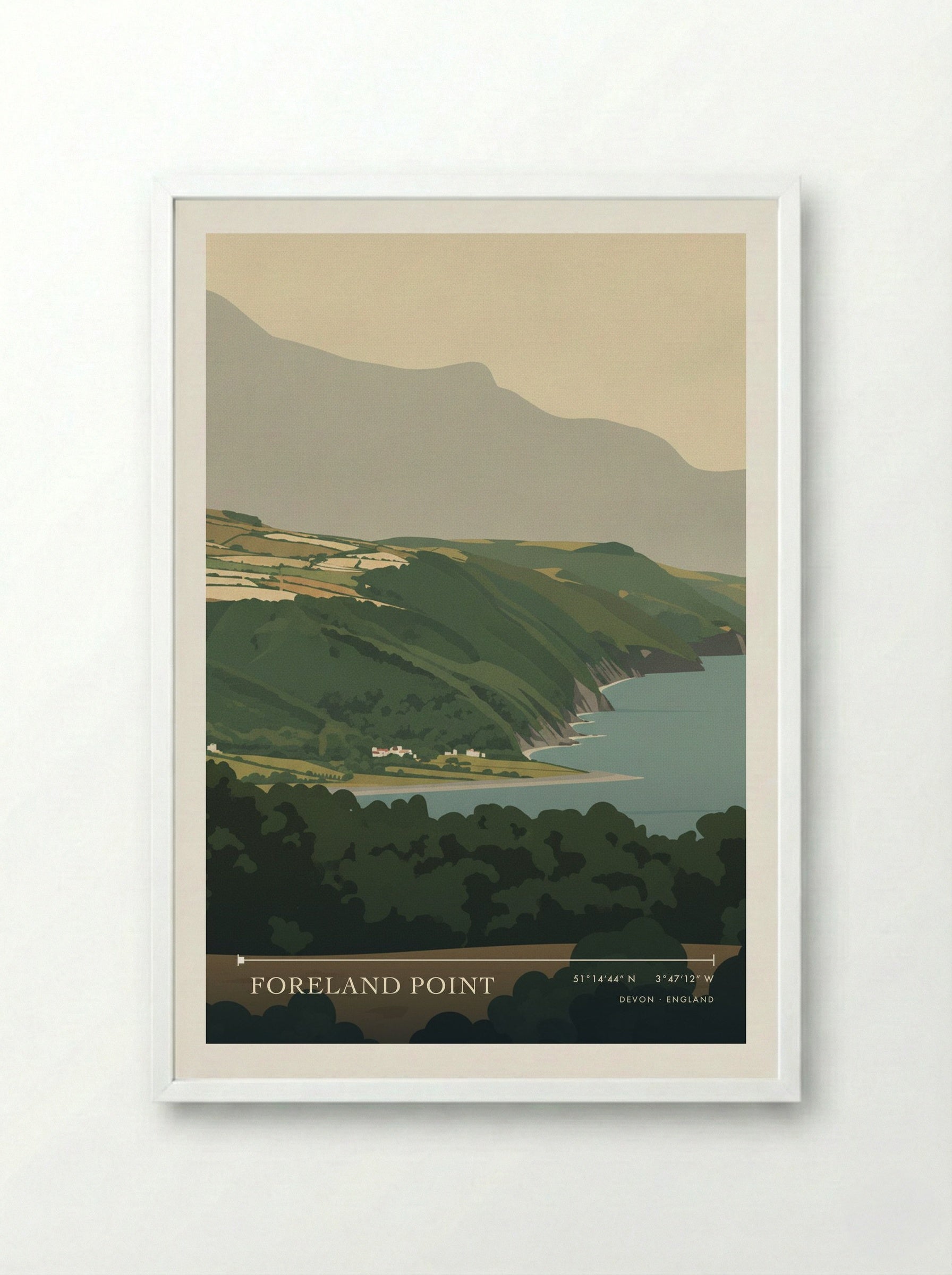 Foreland Point Devon England Travel Poster - Framed Print White