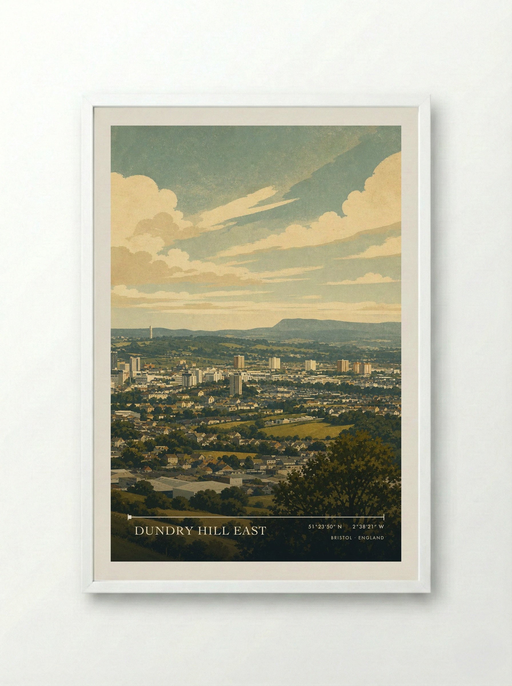 Dundry Hill East Bristol England Travel Poster - Framed Print White