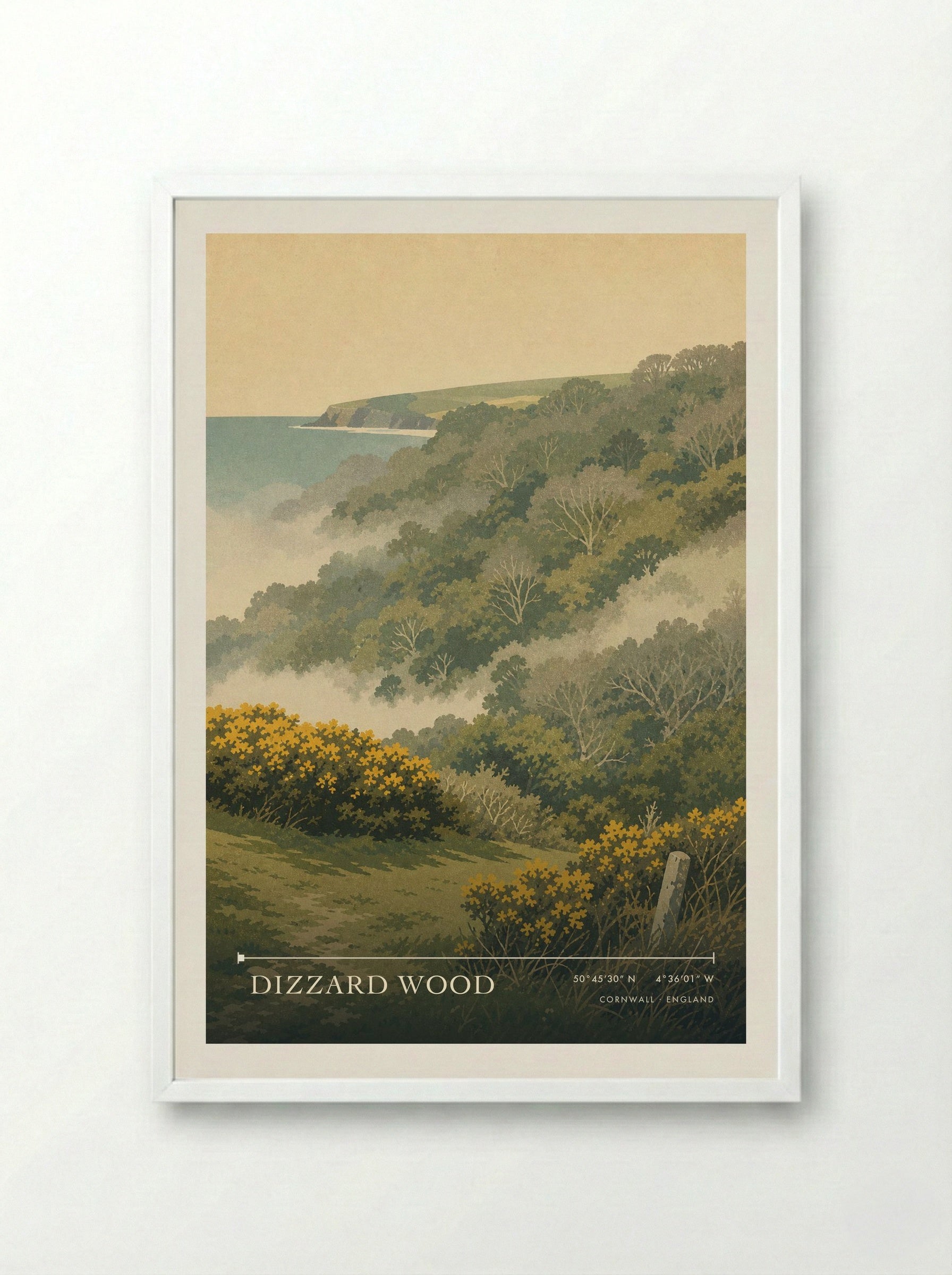 Dizzard Wood Cornwall England Travel Poster - Framed Print White