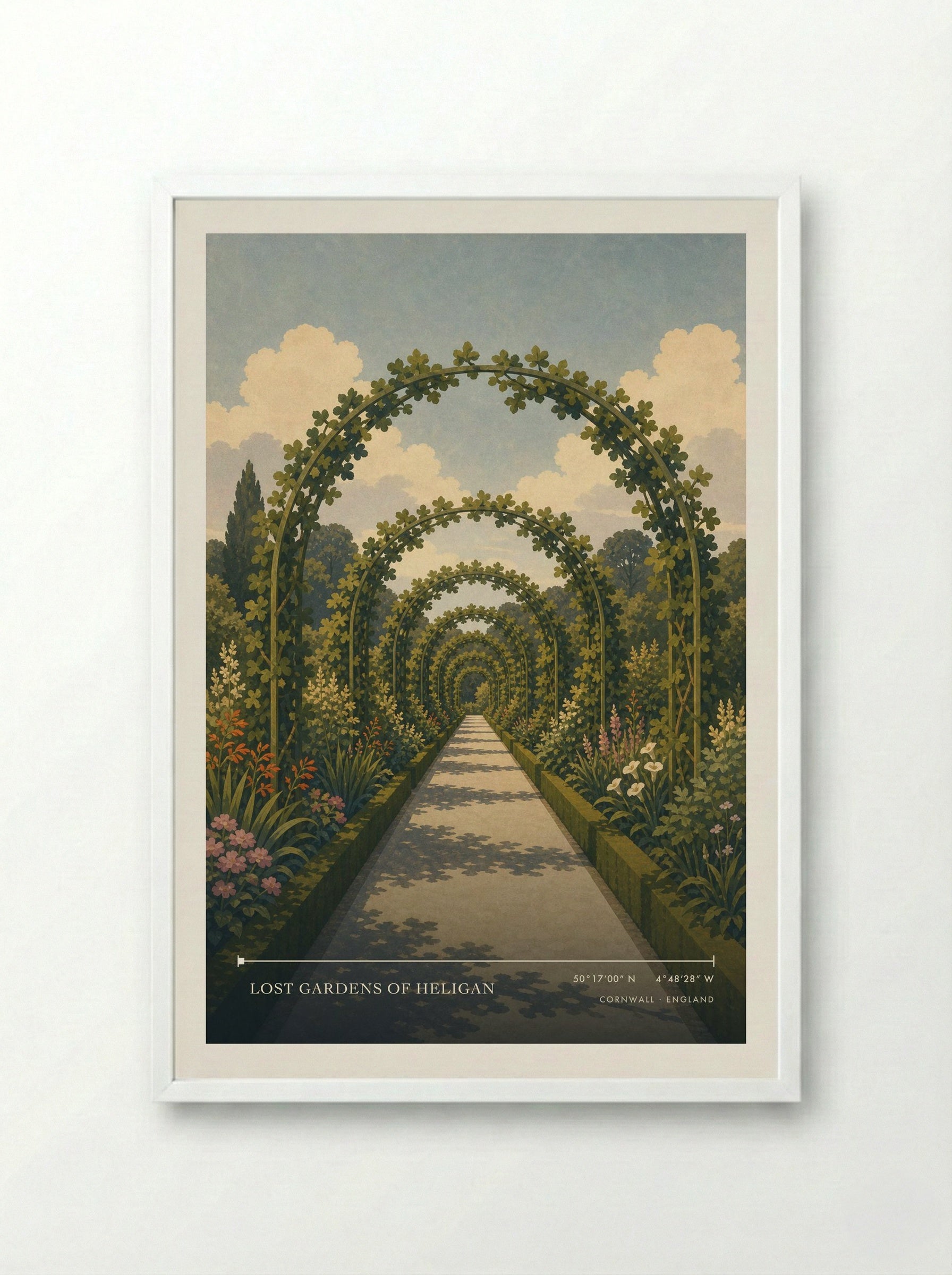 Lost Gardens of Heligan Cornwall England Travel Poster - Framed Print White