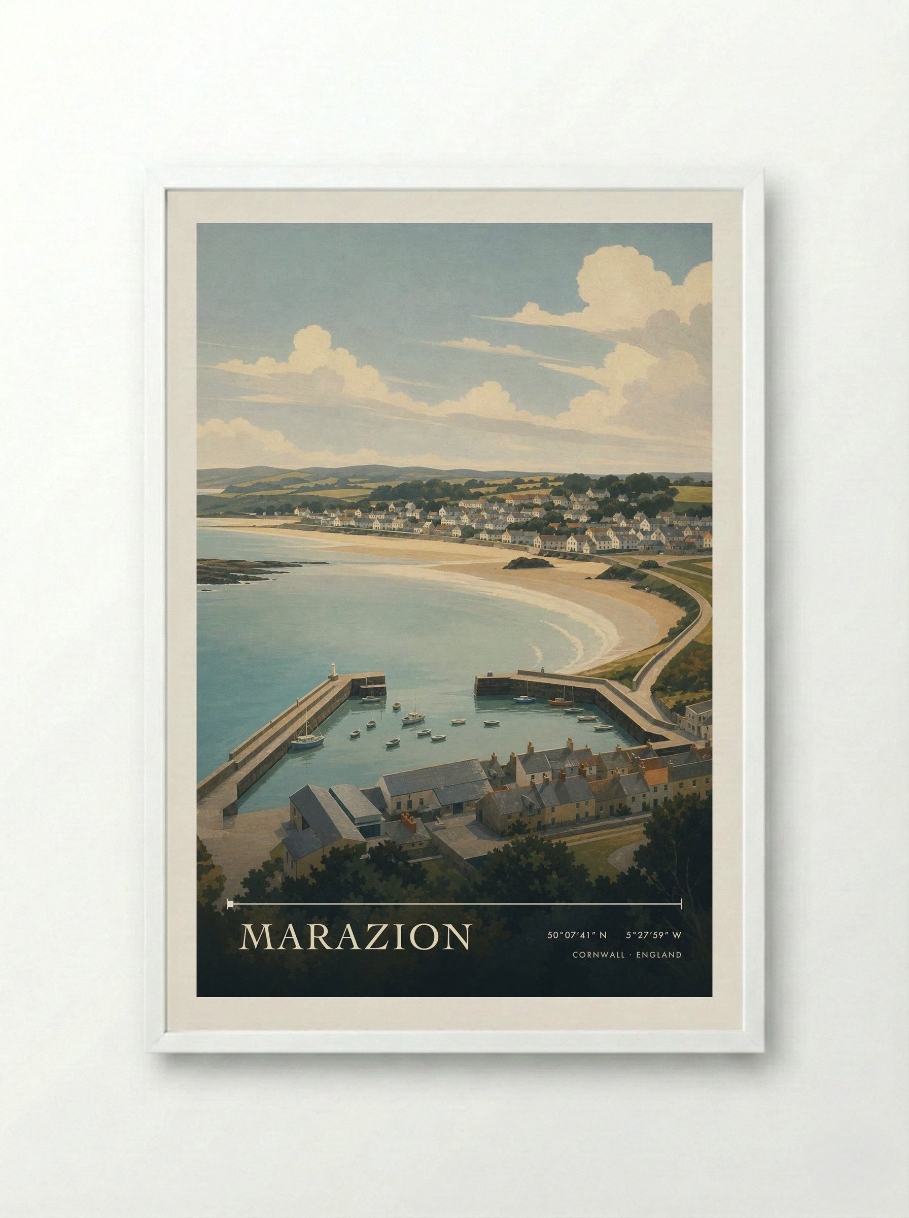 Marazion Cornwall England Travel Poster - Framed Print White