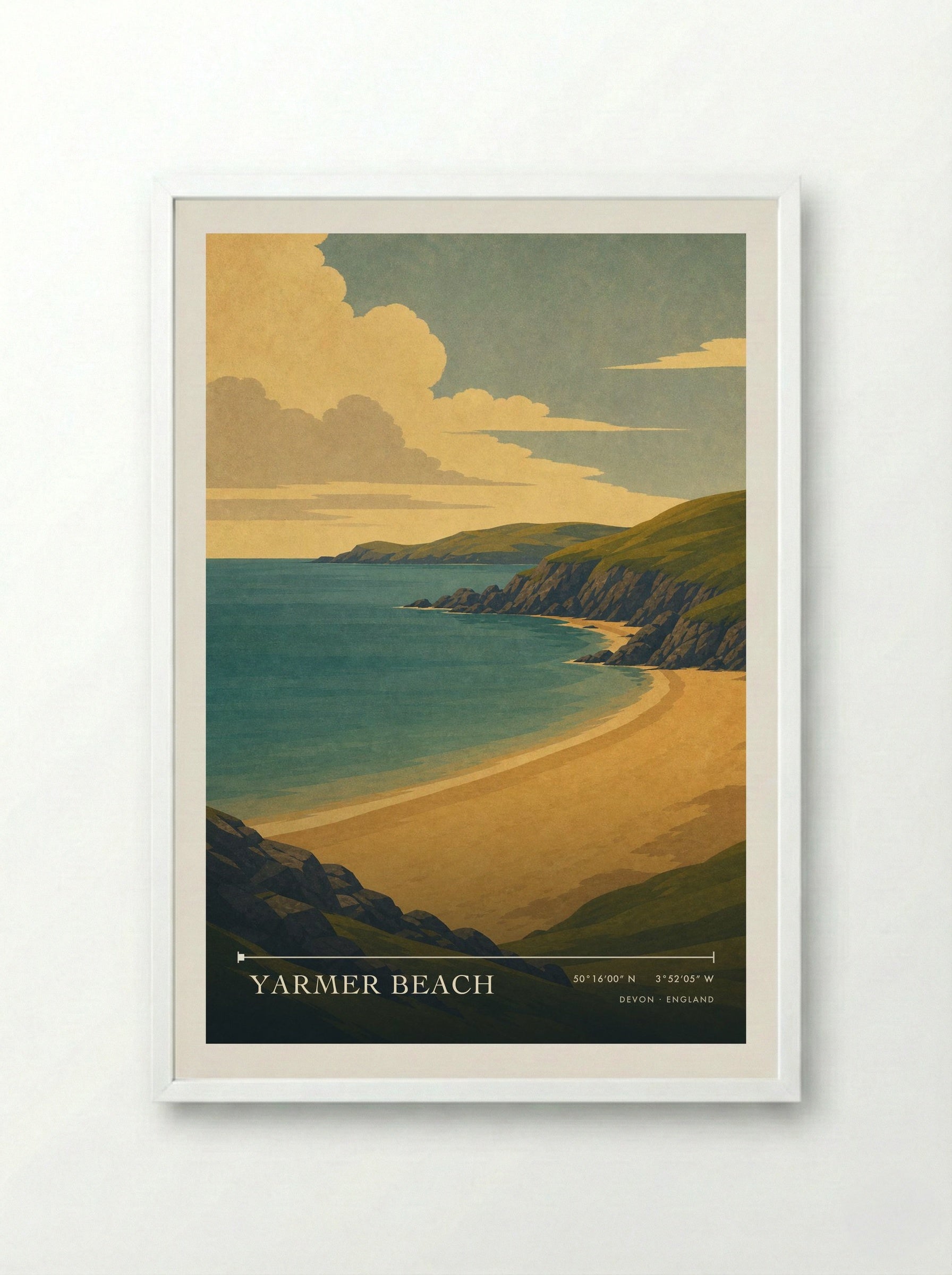 Yarmer Beach Devon England Travel Poster - Framed Print White