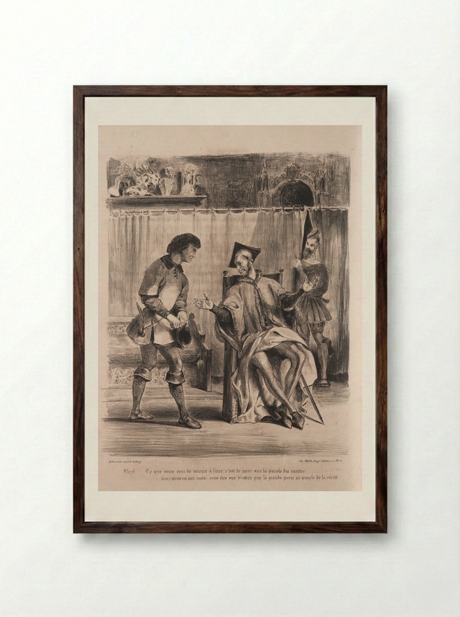 Méphistophélès receives the student - Eugène Delacroix - Framed Print Dark Wood