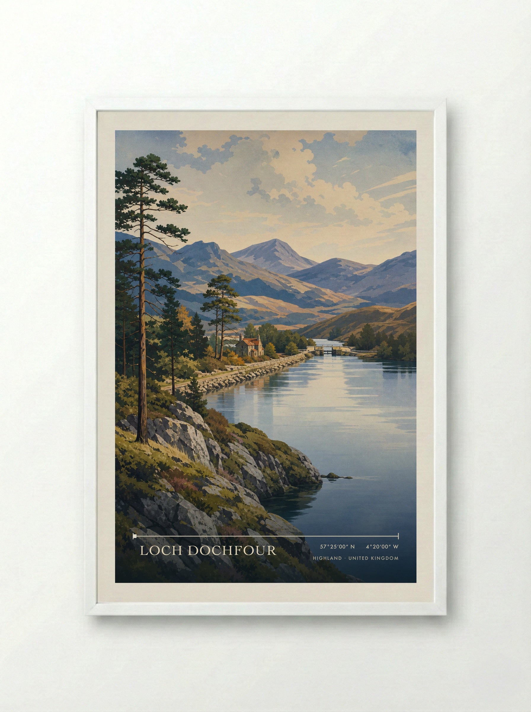 Loch Dochfour Highland United Kingdom Travel Poster - Framed Print White