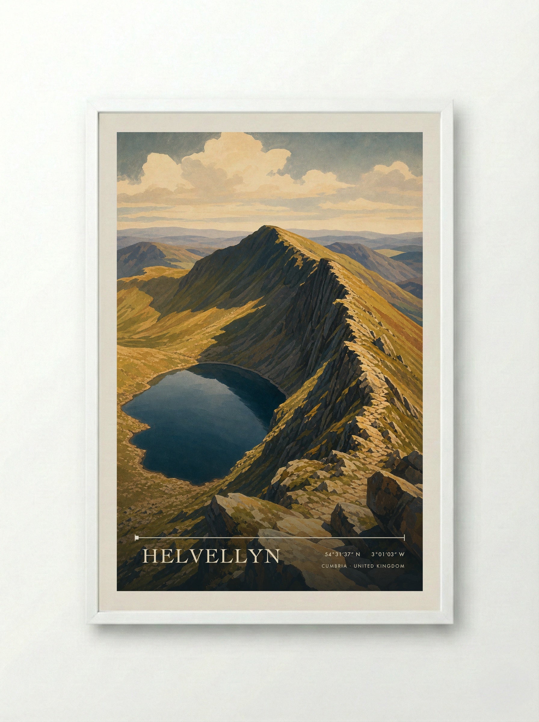 Helvellyn Cumbria United Kingdom Travel Poster - Framed Print White