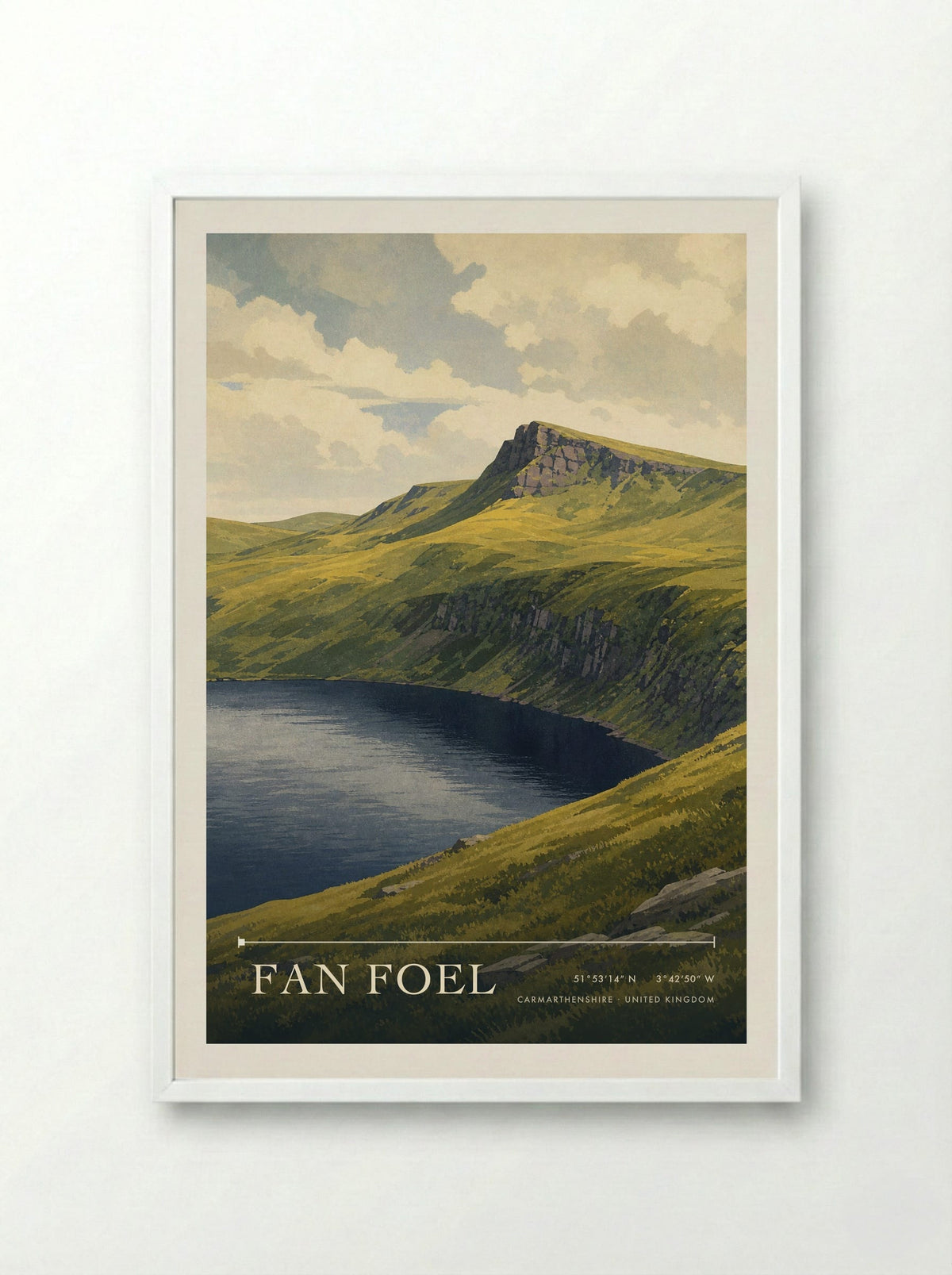 Fan Foel Carmarthenshire United Kingdom Travel Poster - Framed Print White