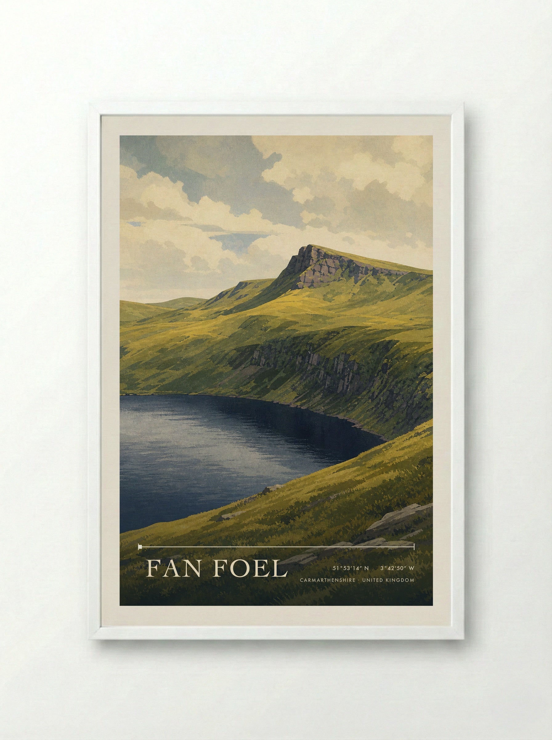 Fan Foel Carmarthenshire United Kingdom Travel Poster - Framed Print White