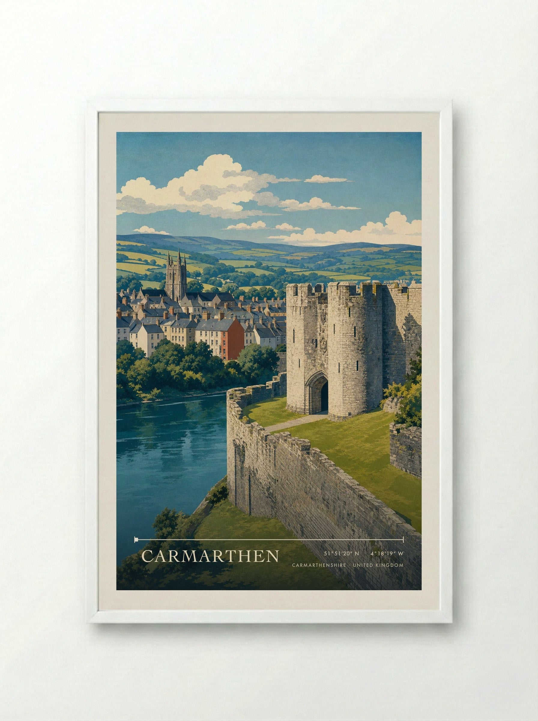 Carmarthen Carmarthenshire United Kingdom Travel Poster - Framed Print White