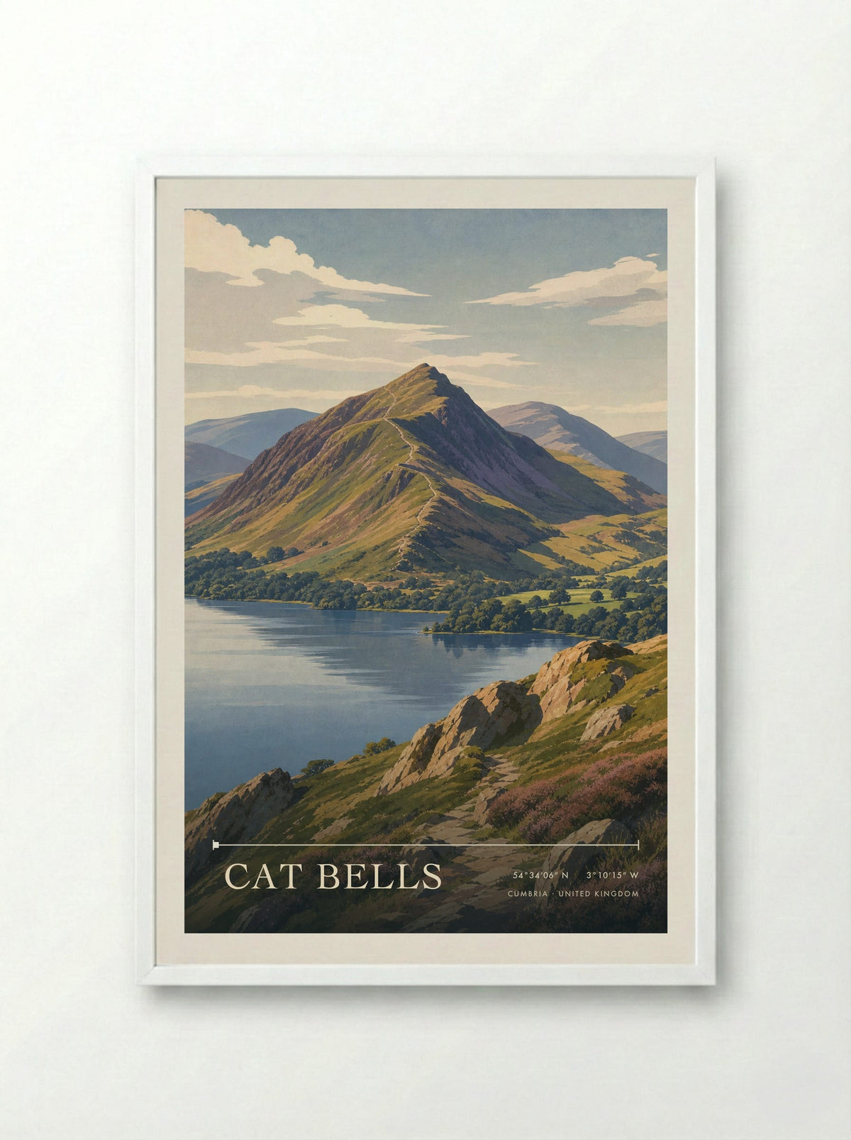 Cat Bells Cumbria United Kingdom Travel Poster - Framed Print White