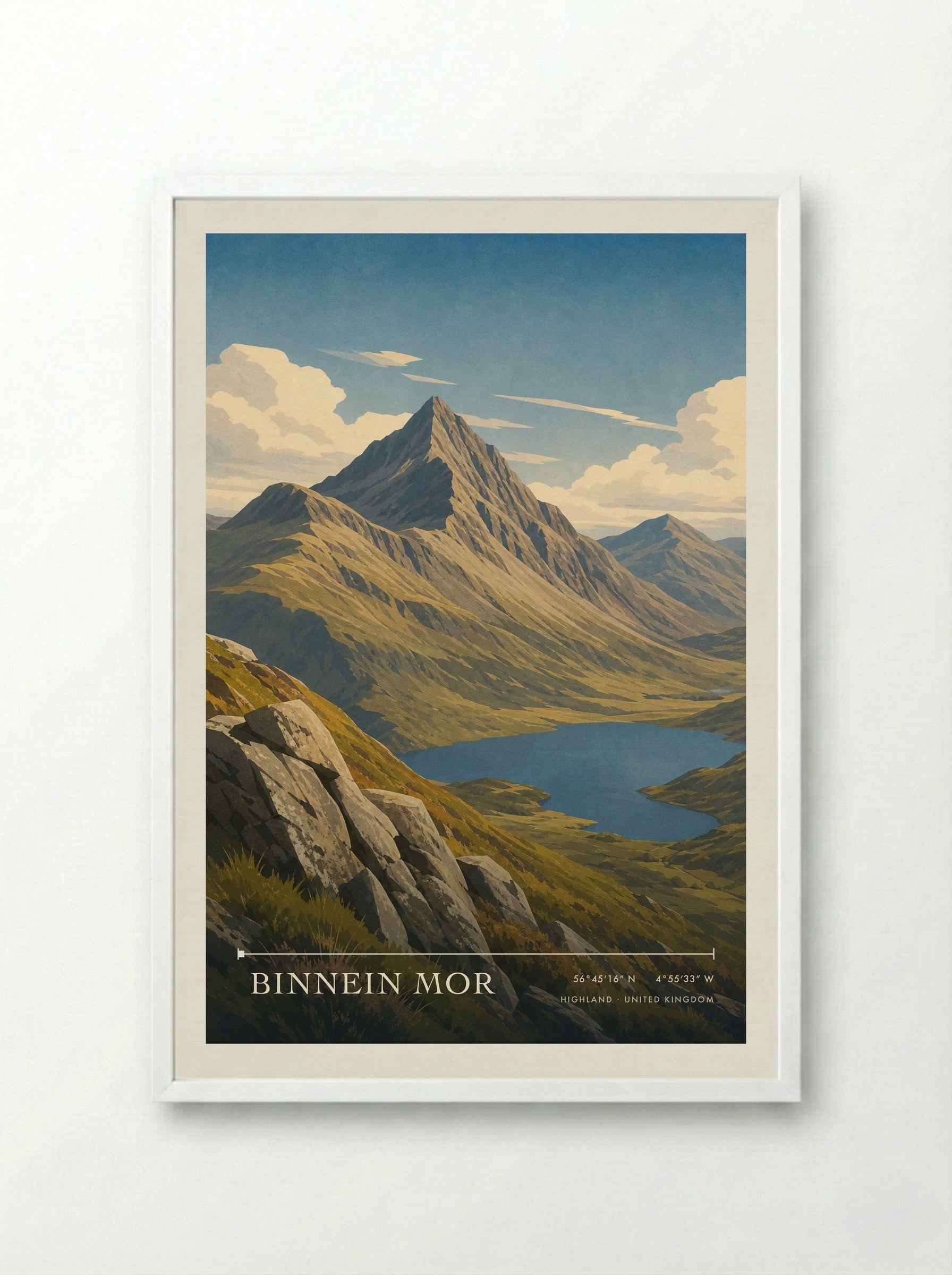 Binnein Mor Highland United Kingdom Travel Poster - Framed Print White