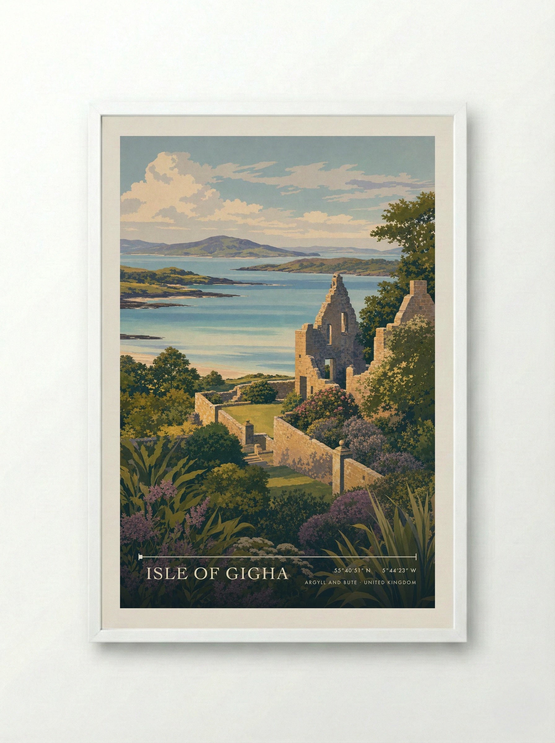 Isle of Gigha Argyll and Bute United Kingdom Travel Poster - Framed Print White