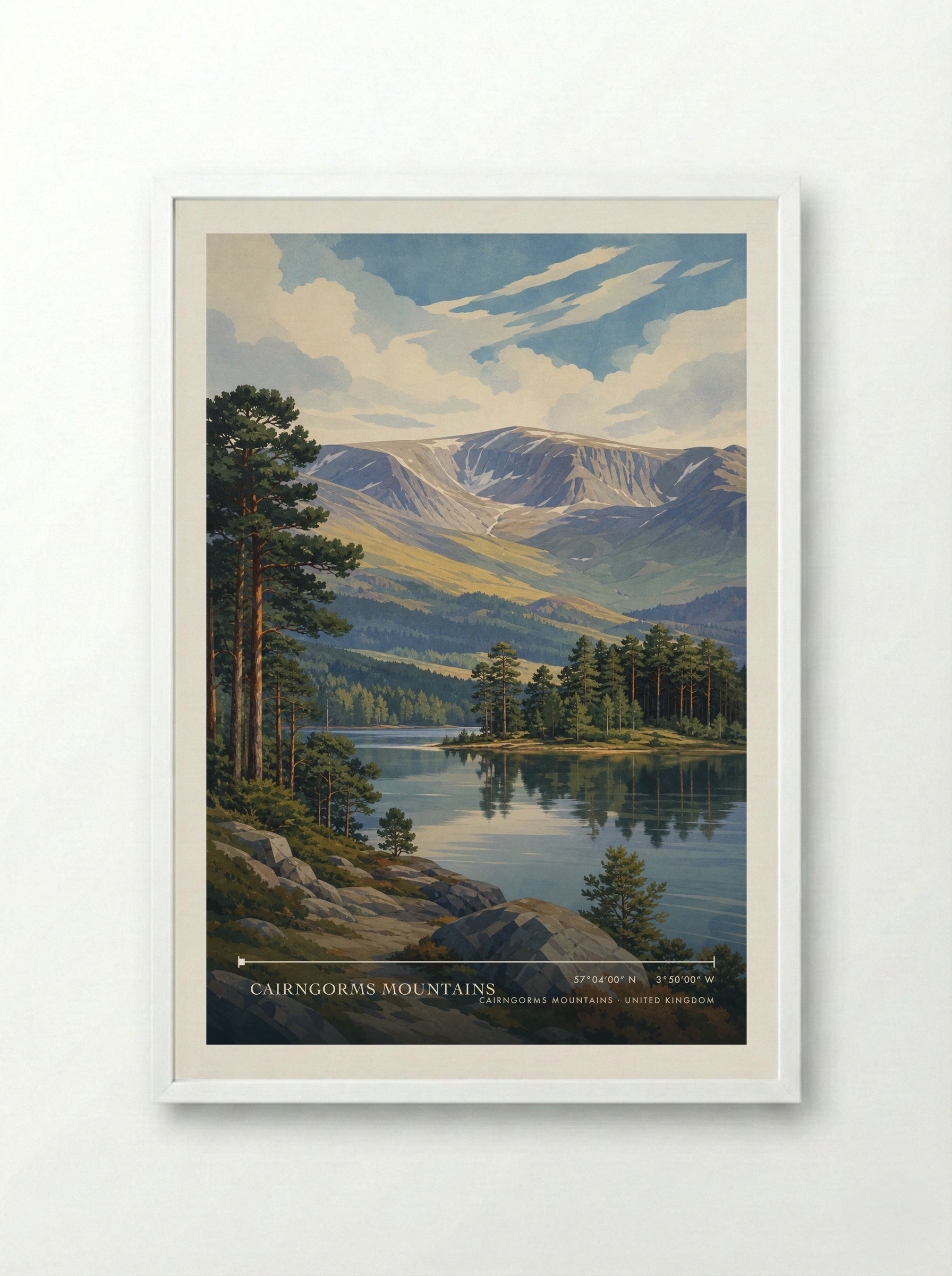 Cairngorms Mountains United Kingdom Travel Poster - Framed Print White