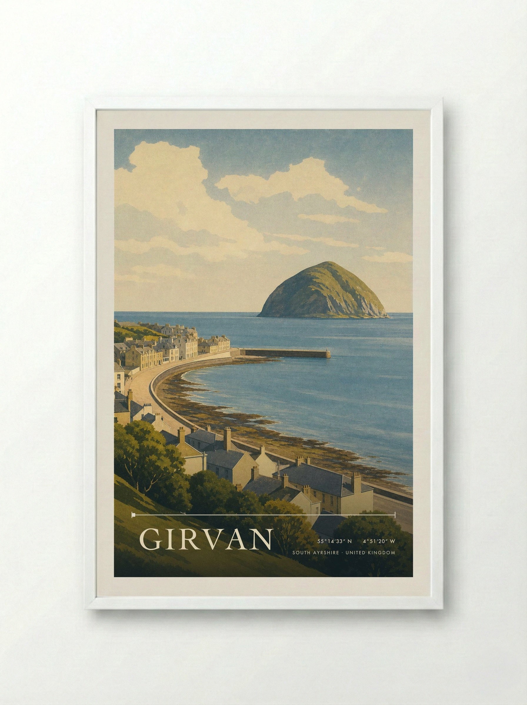 Girvan South Ayrshire United Kingdom Travel Poster - Framed Print White