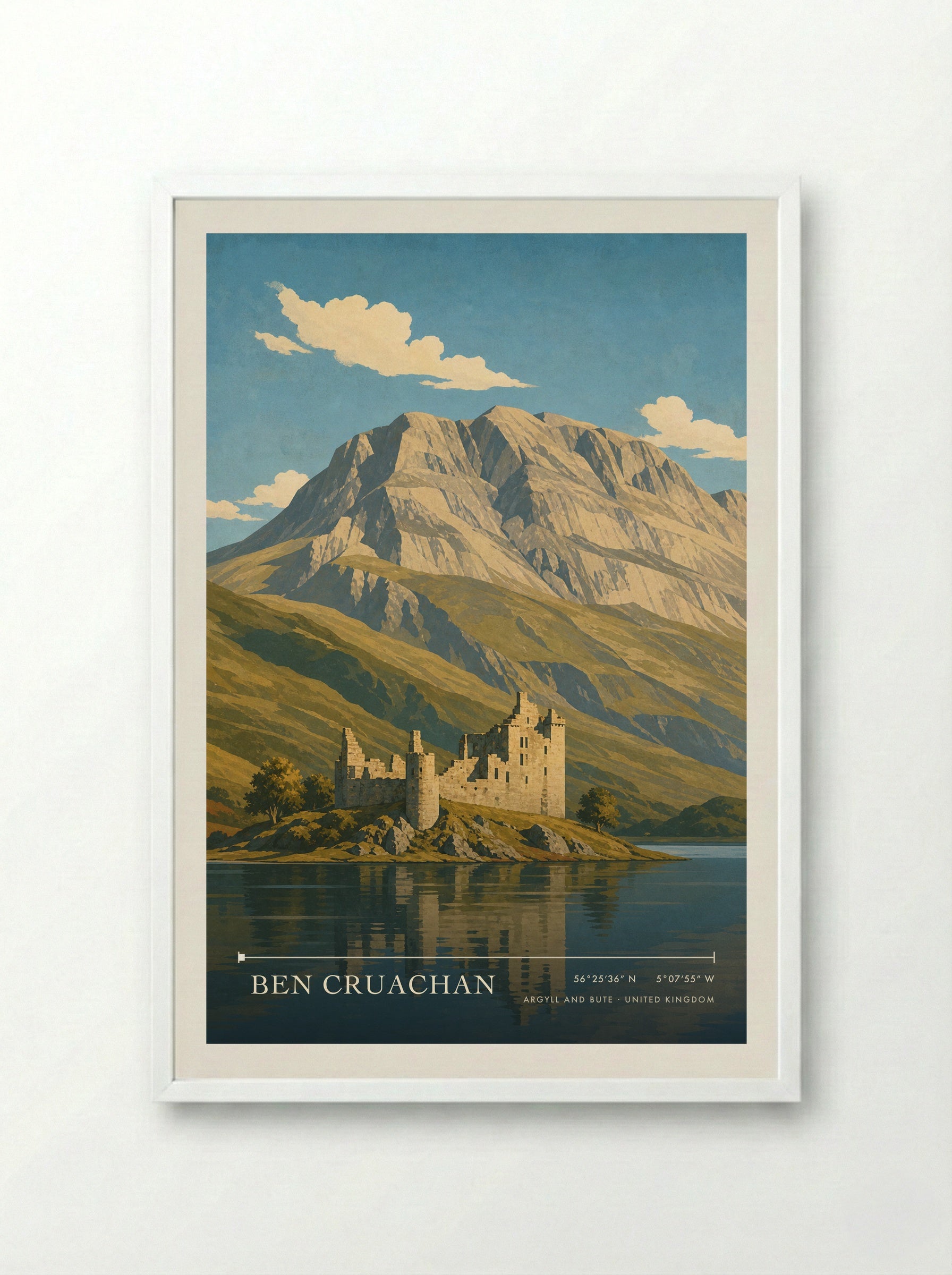 Ben Cruachan Argyll and Bute United Kingdom Travel Poster - Framed Print White